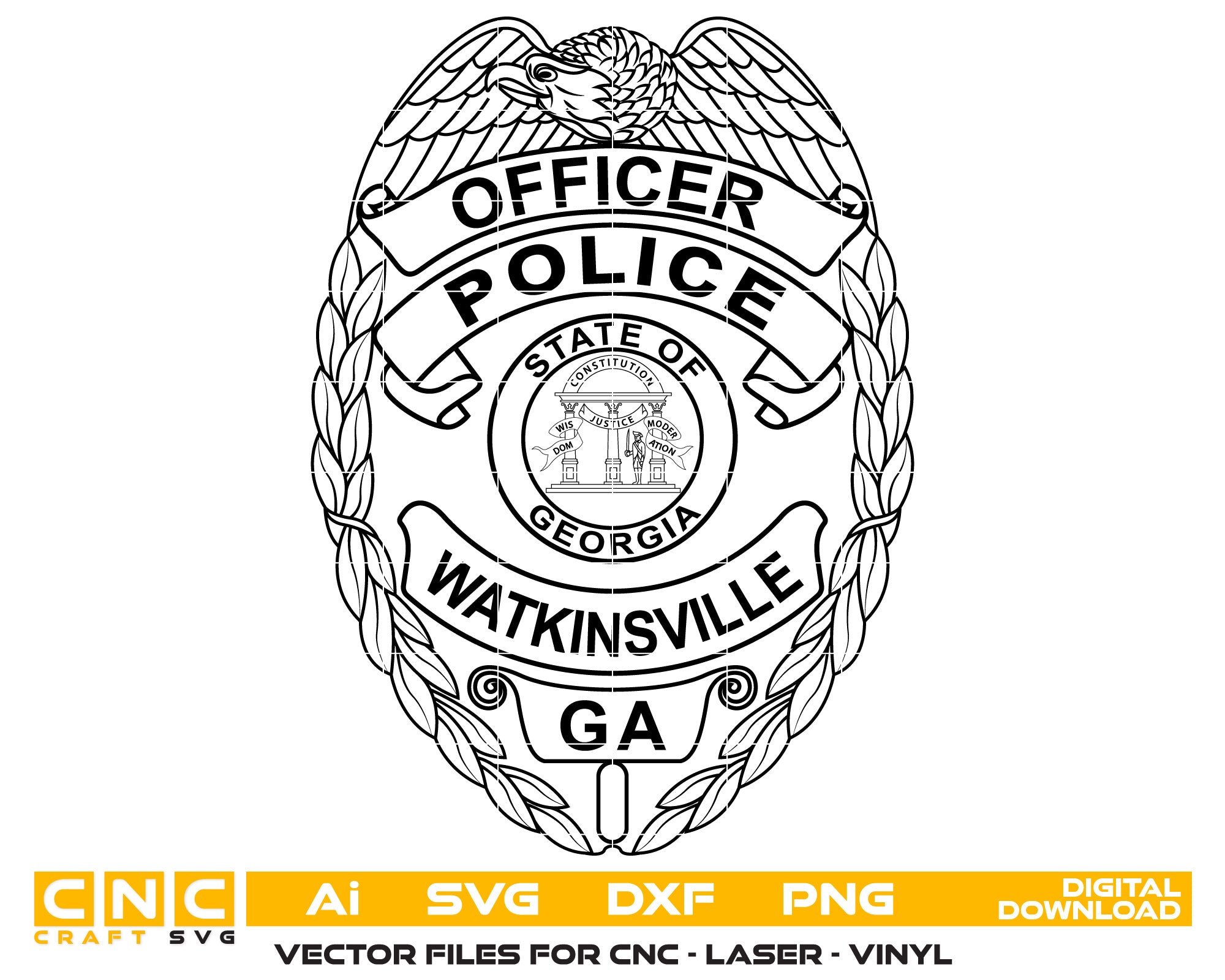 State of Georgia Watkinsville Police Officer Badge Vector Art, Ai,SVG, DXF, PNG, Digital Files