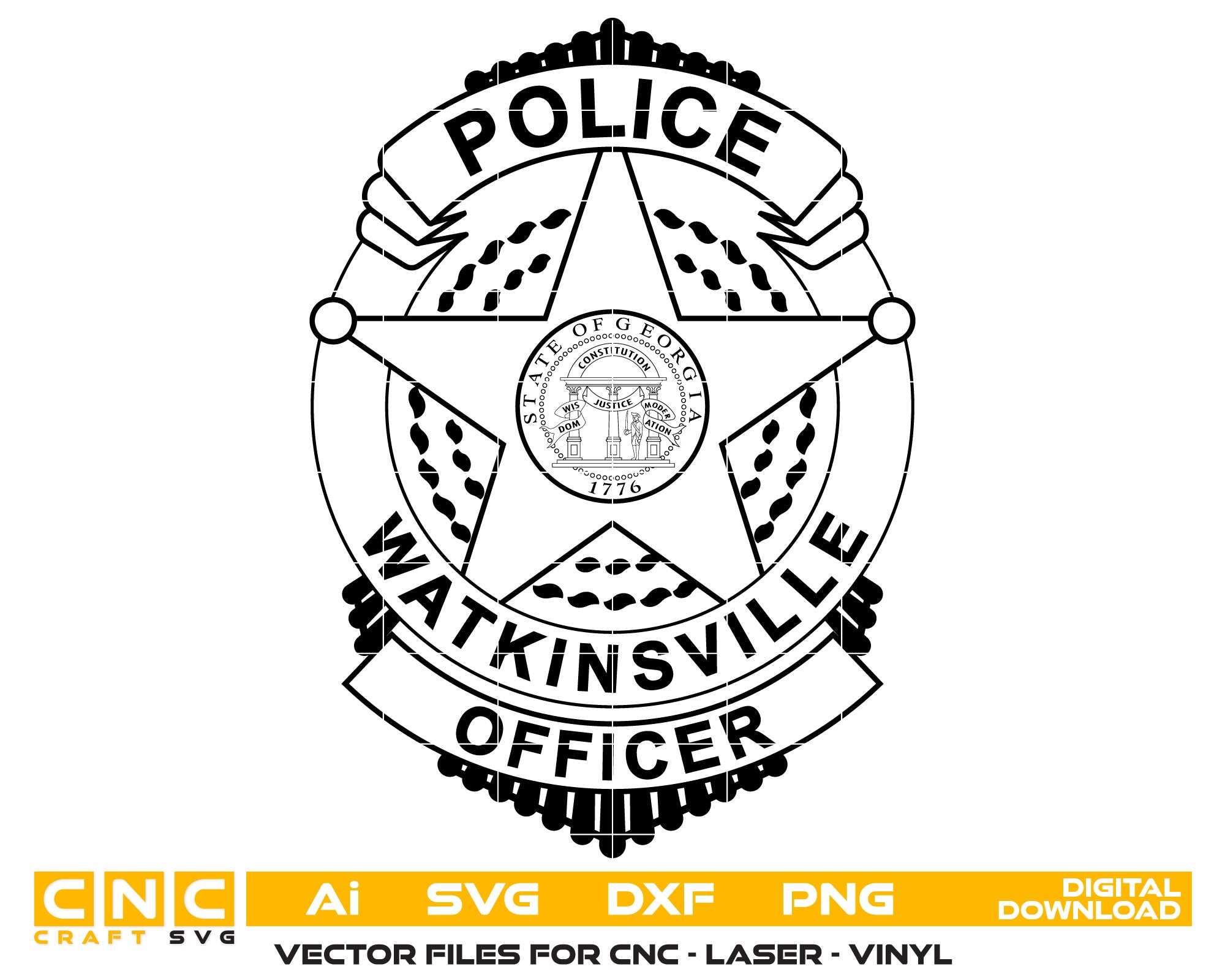 State of Georgia Watkinsville Police Officer Badge Vector Art, Ai,SVG, DXF, PNG, Digital Files