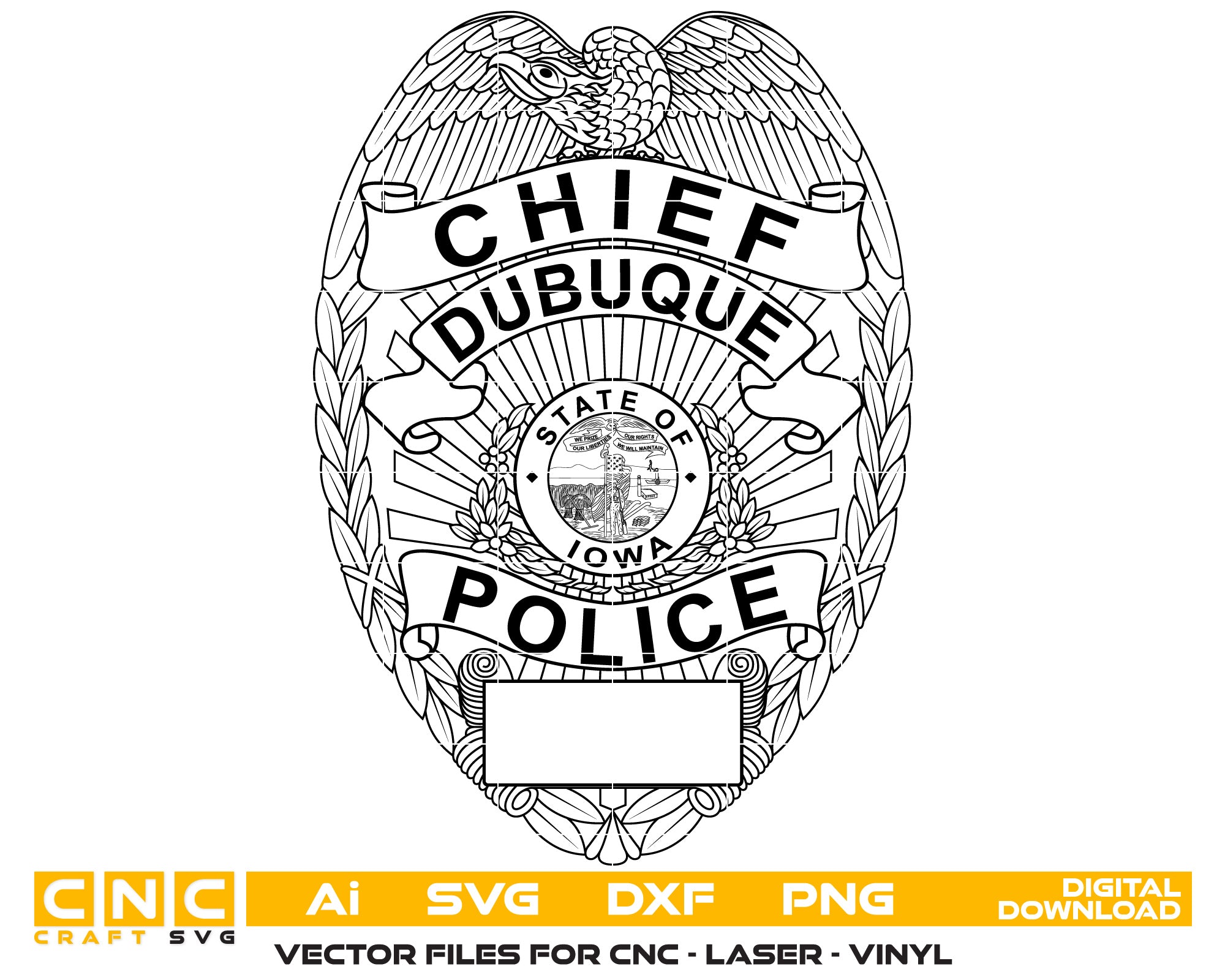 Iowa Dubuque Police Chief Badge vector art