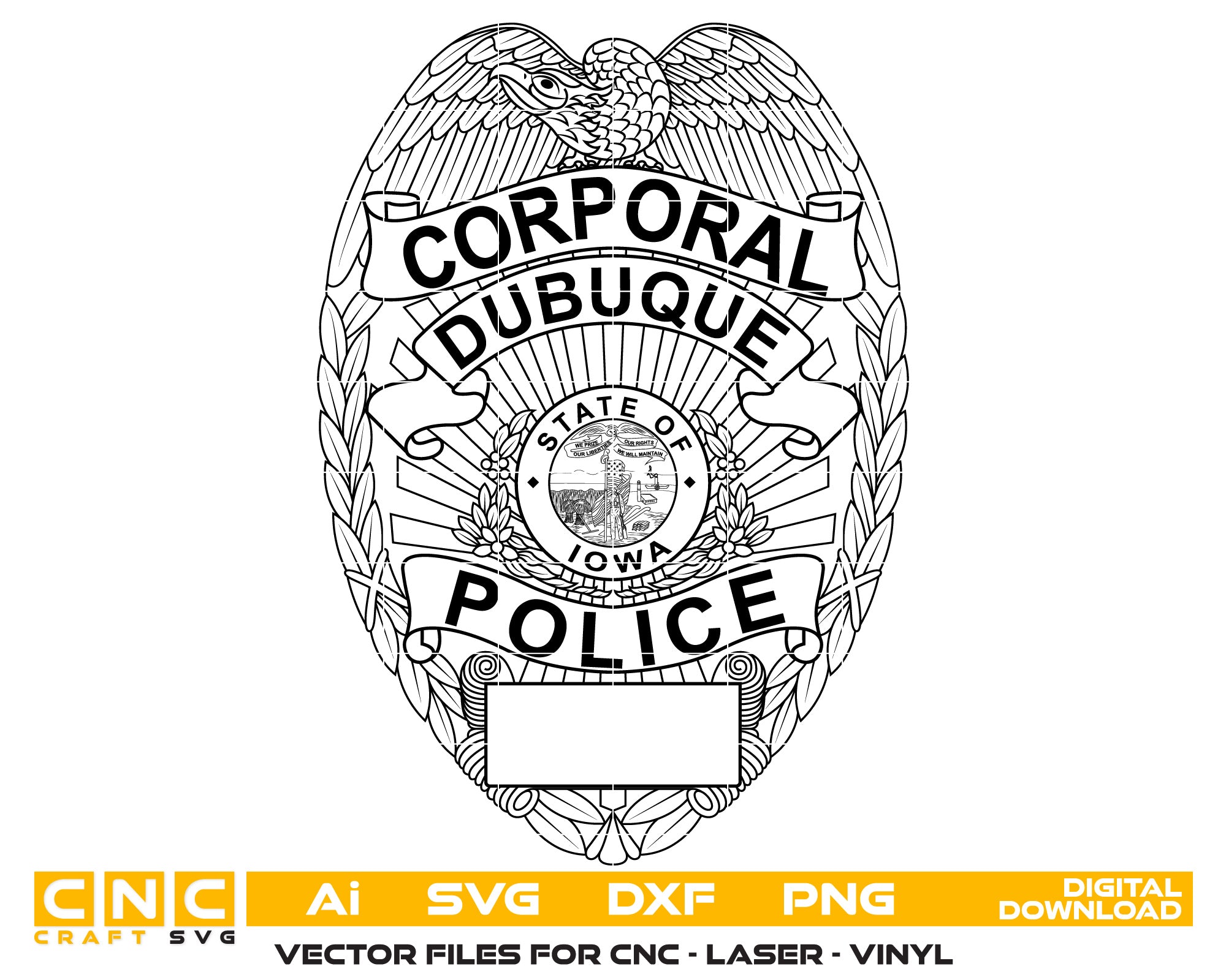 Iowa Dubuque Police Corporal Badge vector art