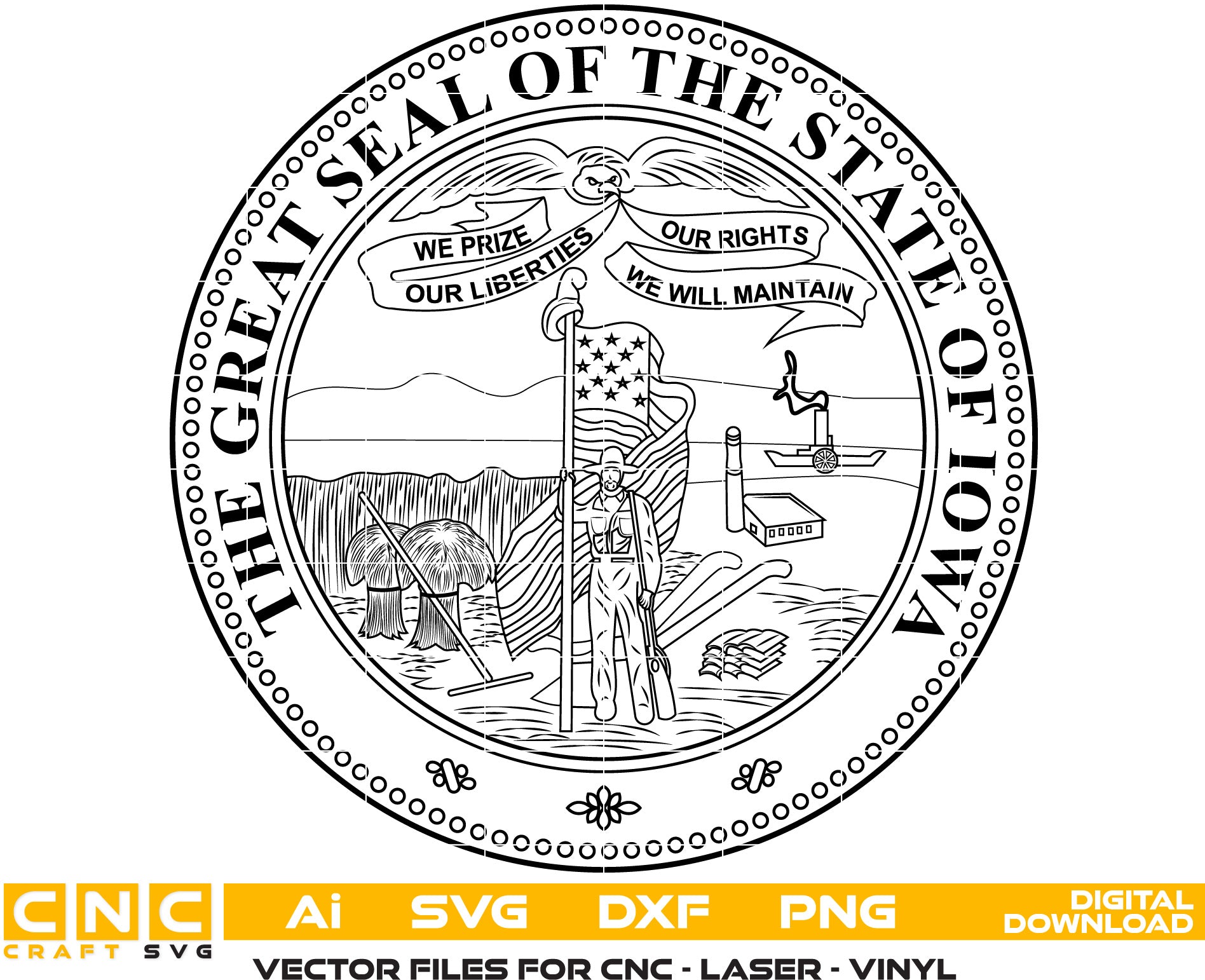 State of Iowa Seal vector art for Laser Engraving, Woodworking, Printing