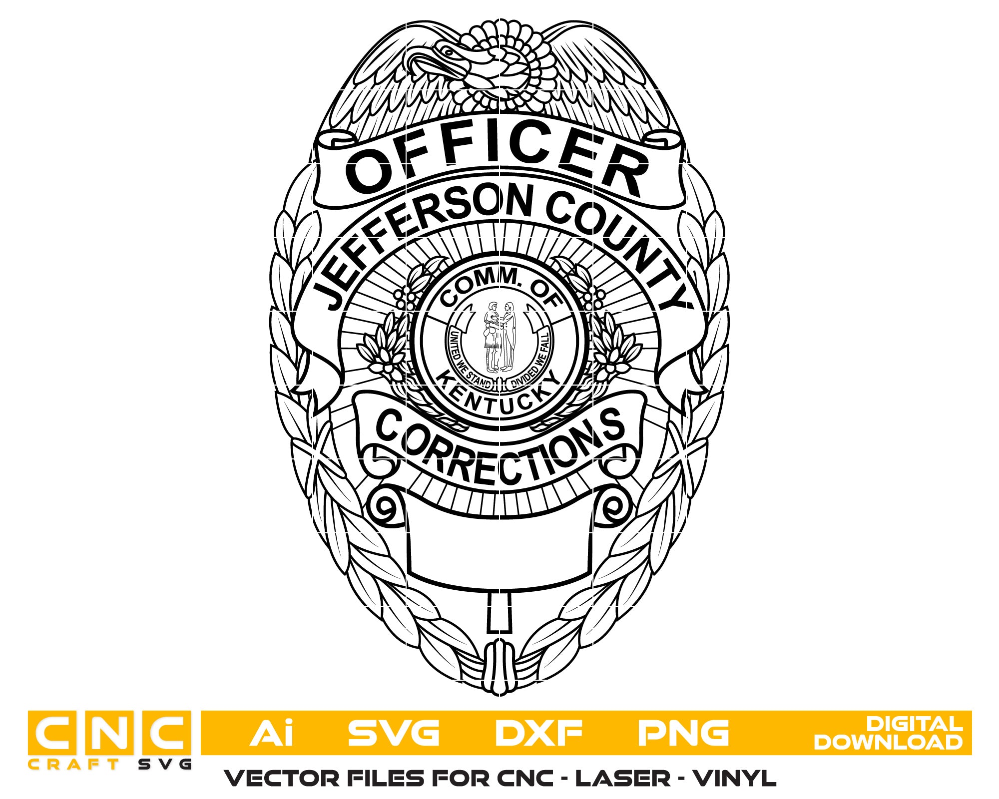 State of Kentucky Jefferson County Corrections Officer Vector Art, Ai,SVG, DXF, PNG, Digital Files