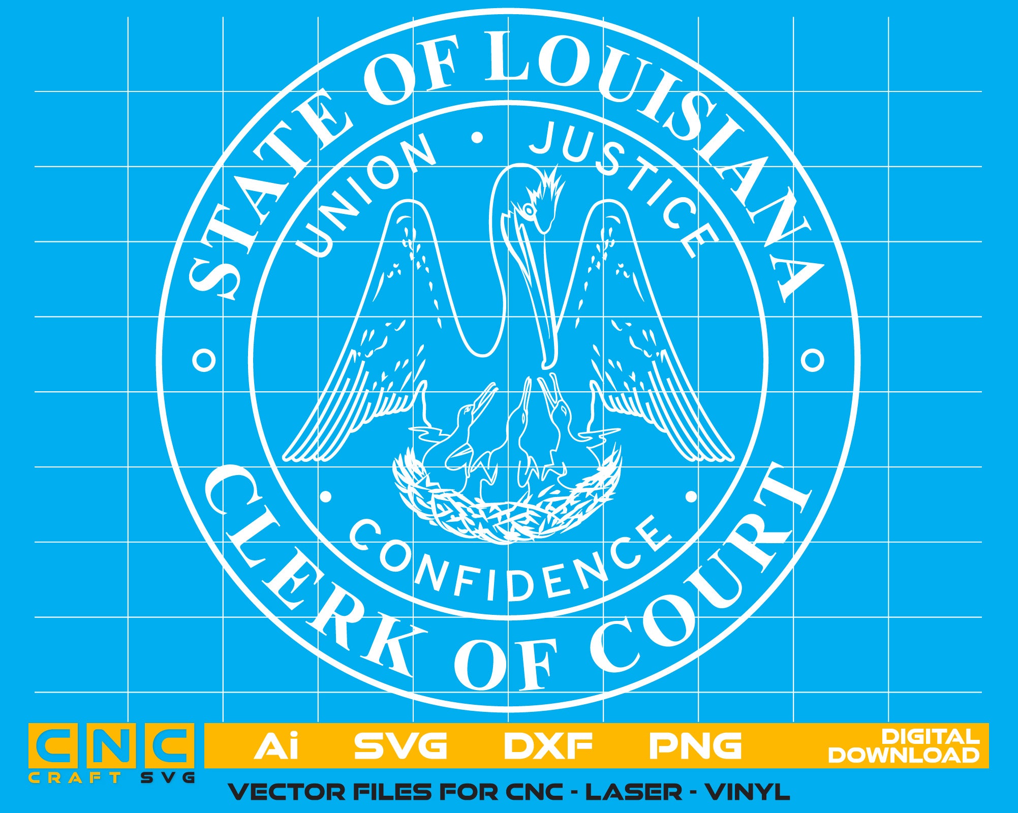 State of Louisiana Clerk of Court Seal white colour Vector art Svg, Dxf, Jpg, Png, and Ai files For laser engraving, woodworking, acrylic painting, and all printing machines.