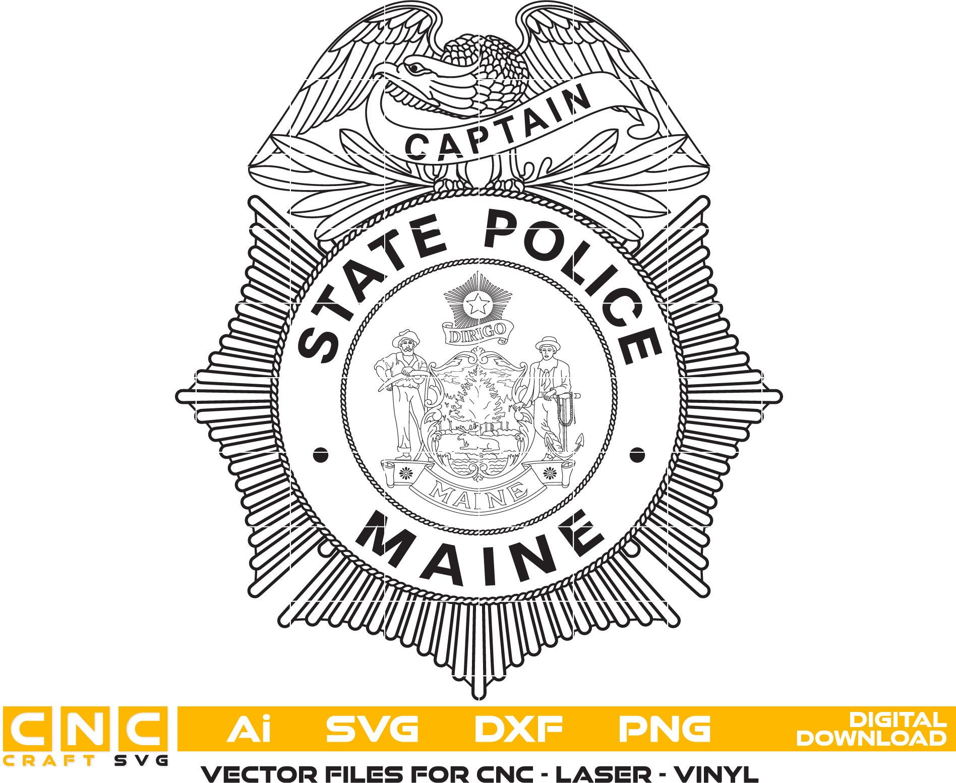 Maine Police Captain Badge Vector Art