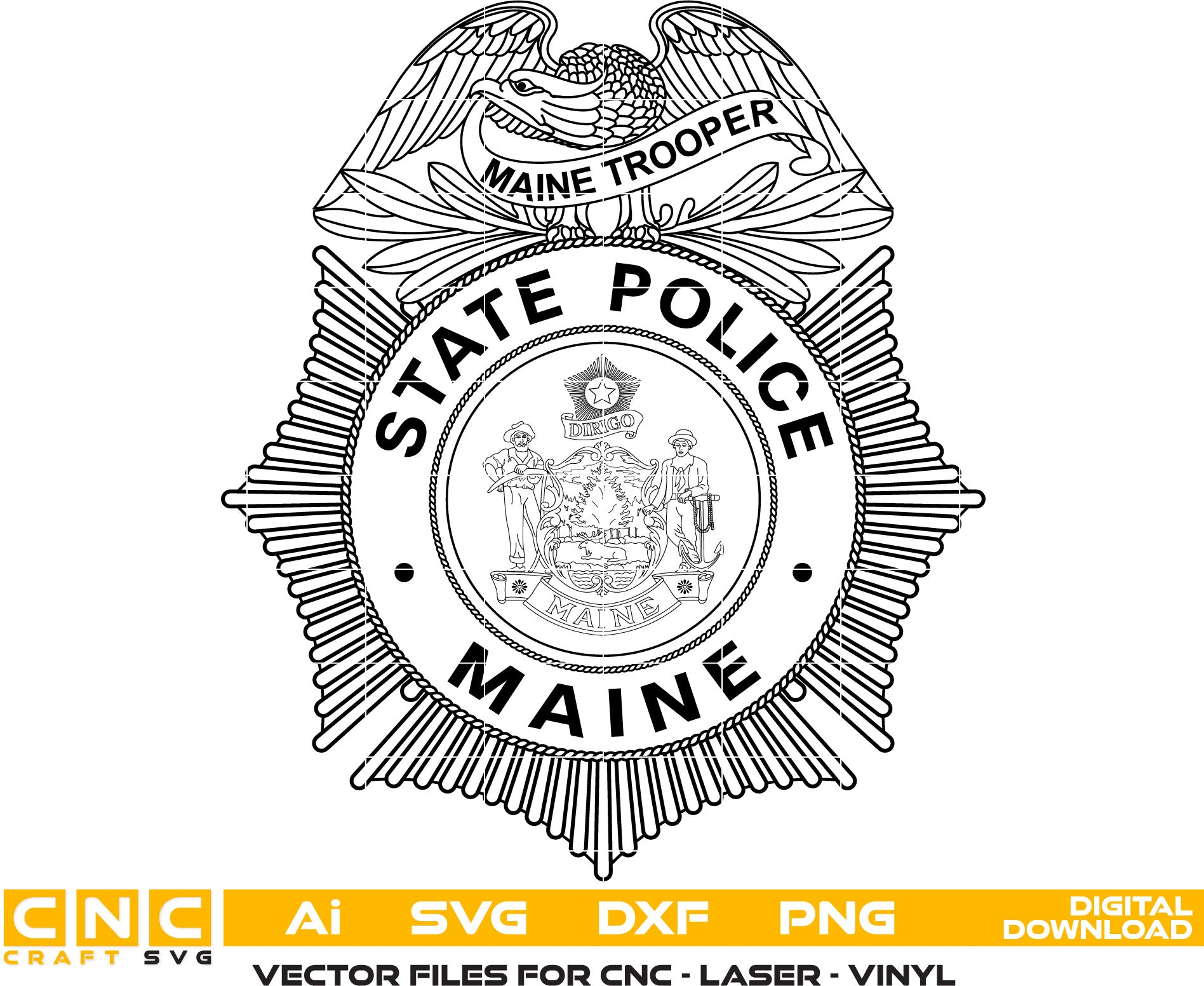 Maine Trooper State Police Badge Vector Art