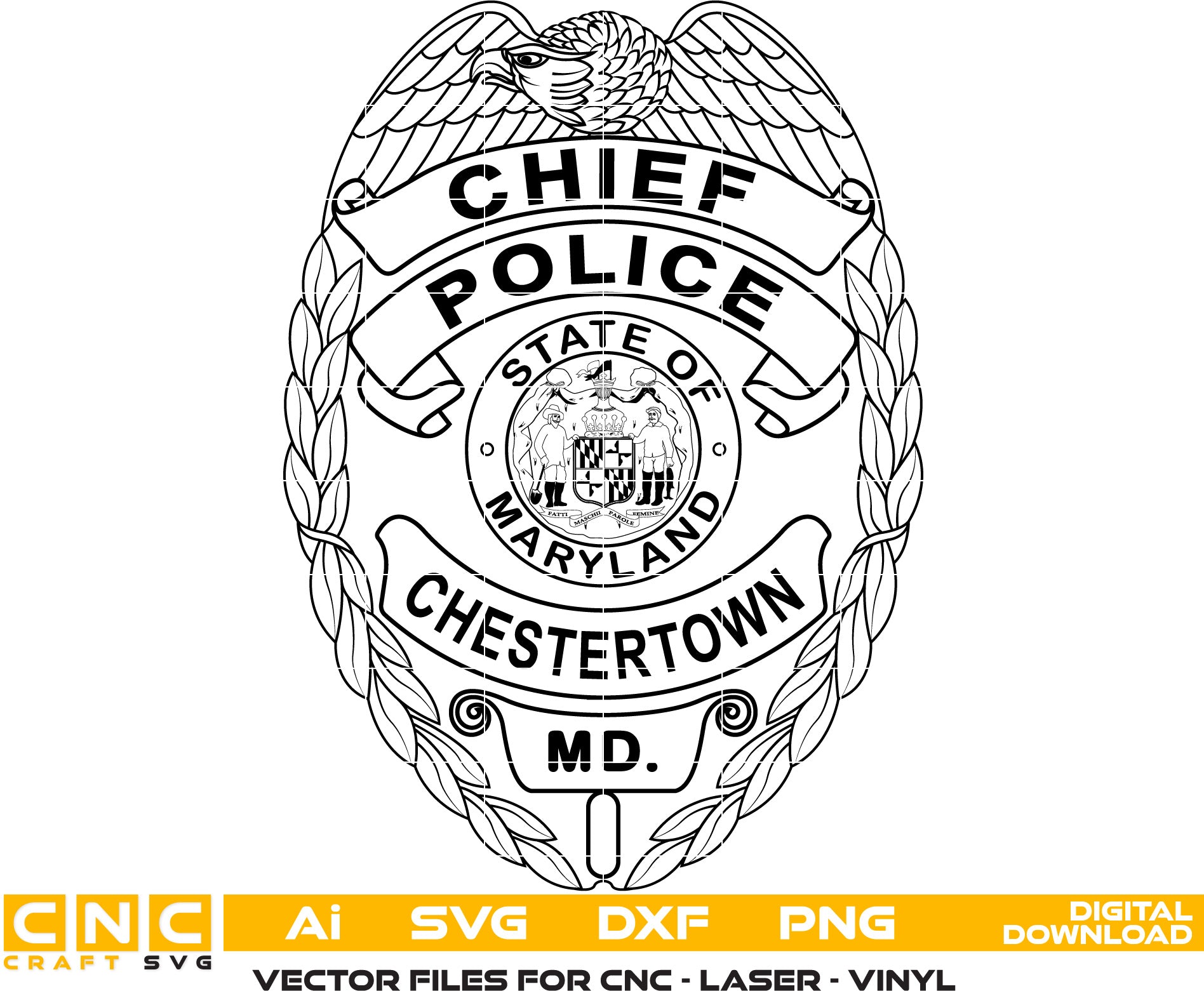 Maryland Chestertown Police Chief Badge Vector Art