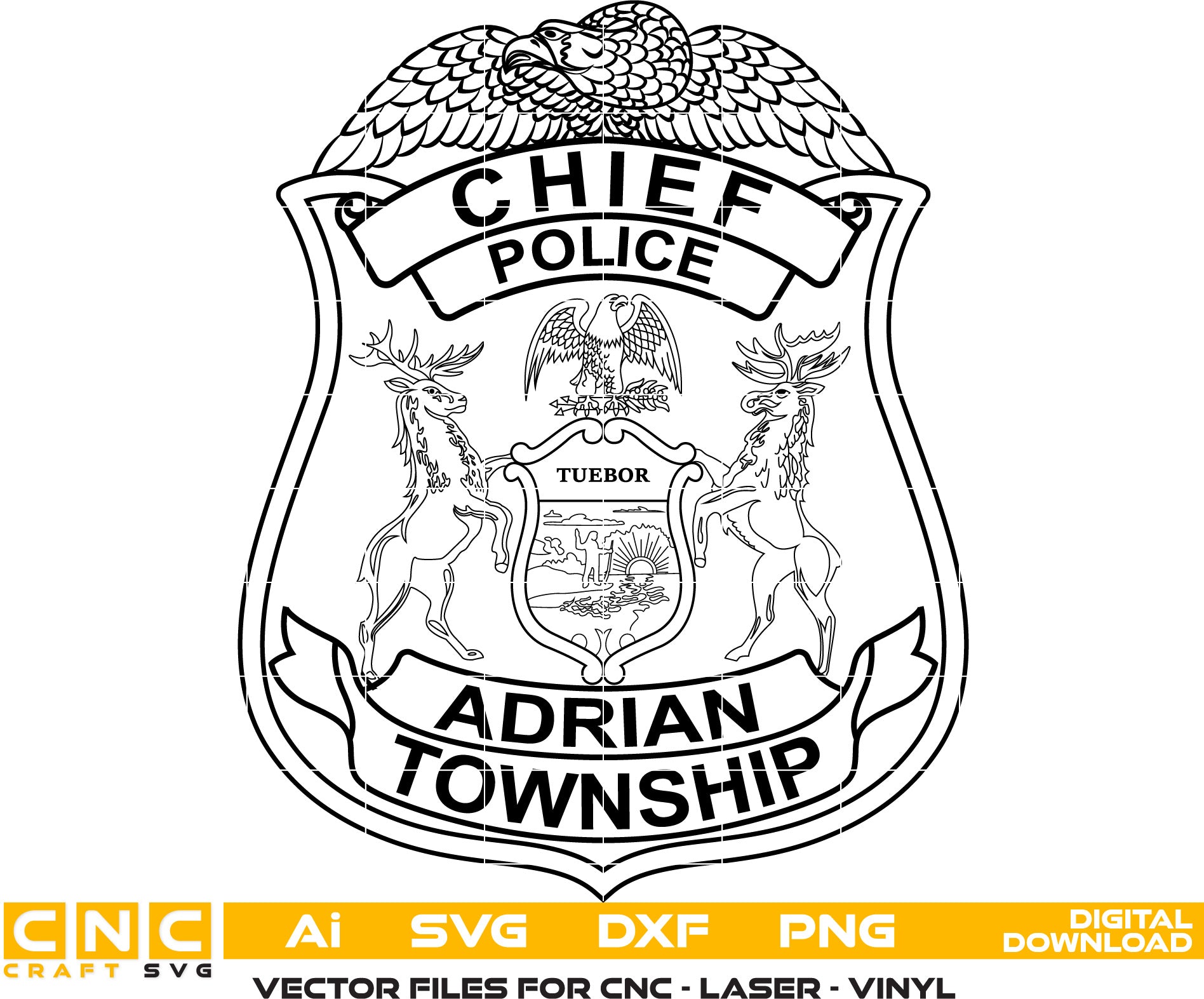 Michigan Adrian Township Police Chief Badge Vector Art