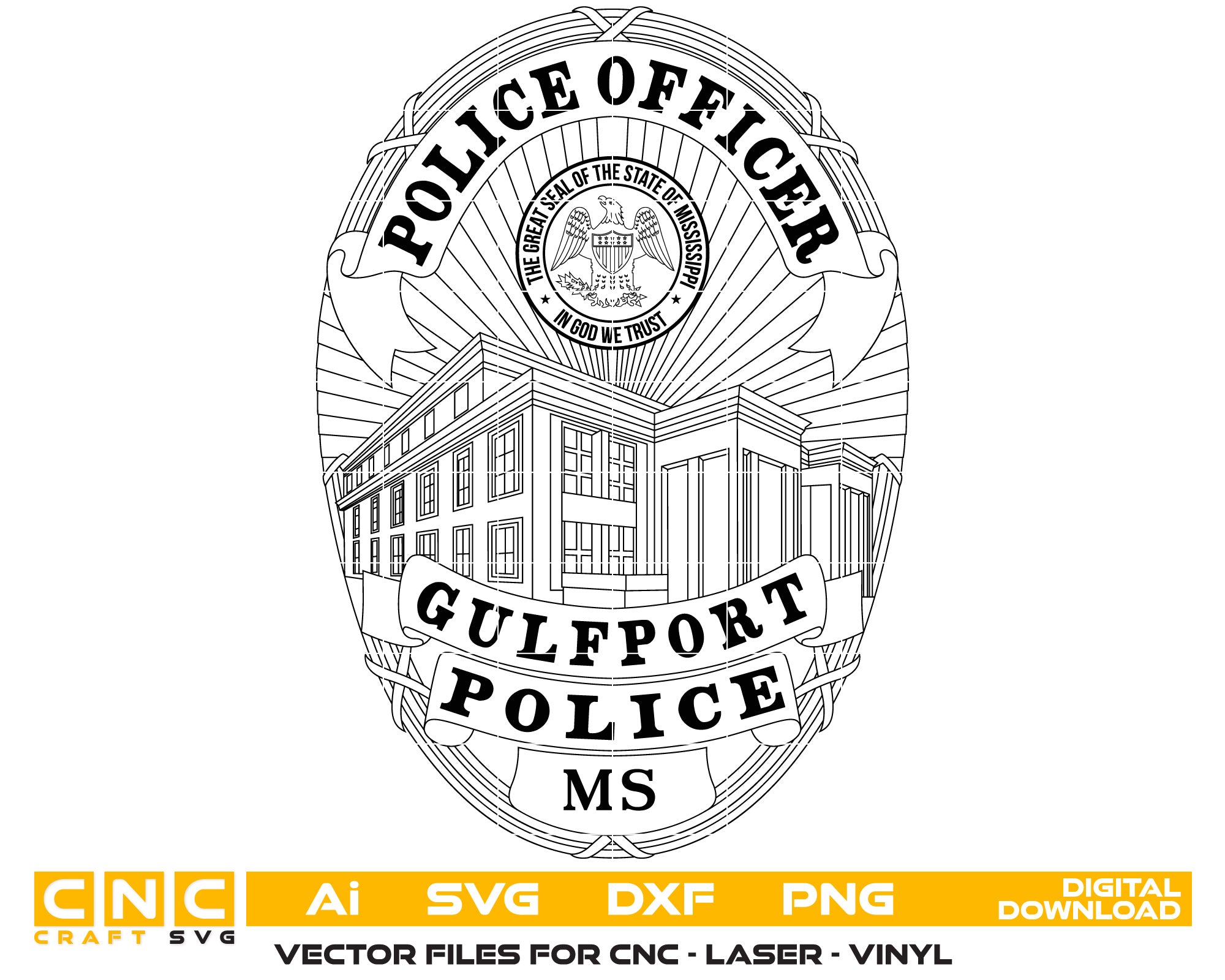 Mississippi Gulfport Police Officer Badge vector art