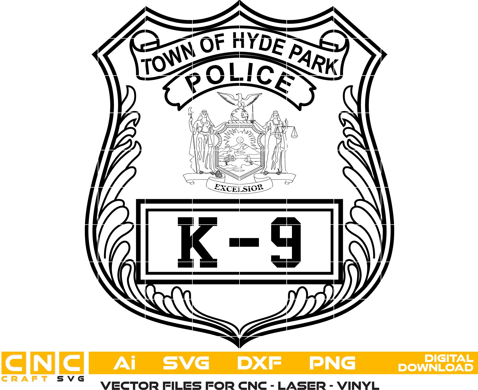 State of New York Town of Hyde Park Police Badge, Hyde Park Police vector art, Digital File