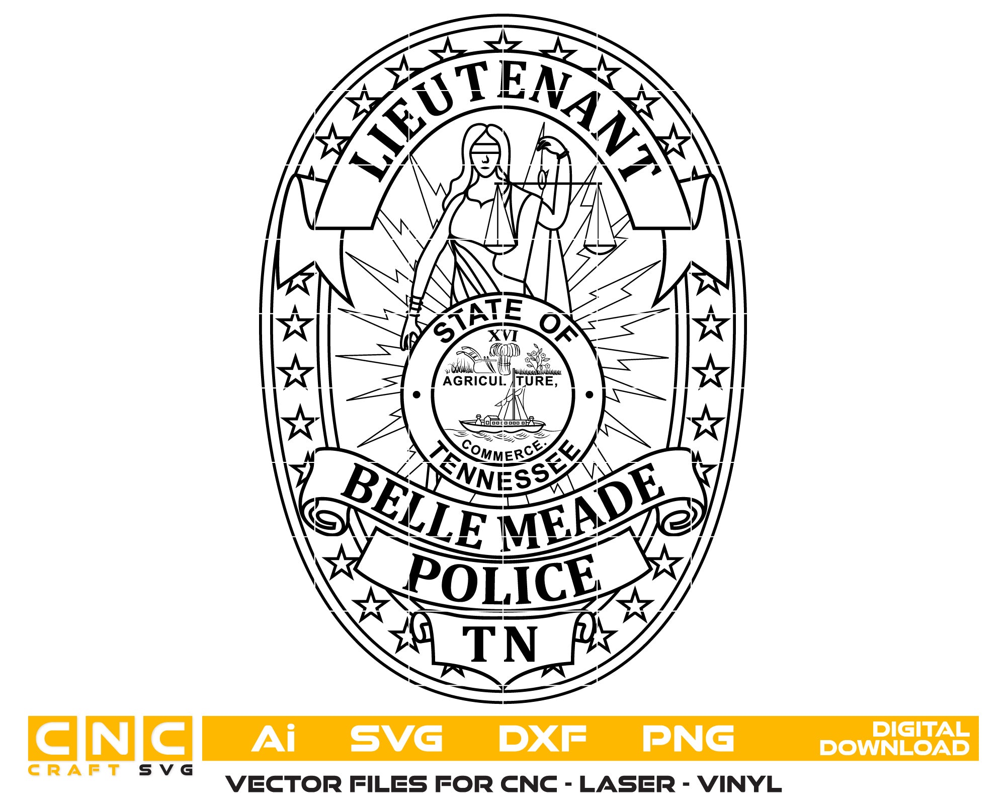 Tennessee Belle Meade Police Lieutenant Badge vector art