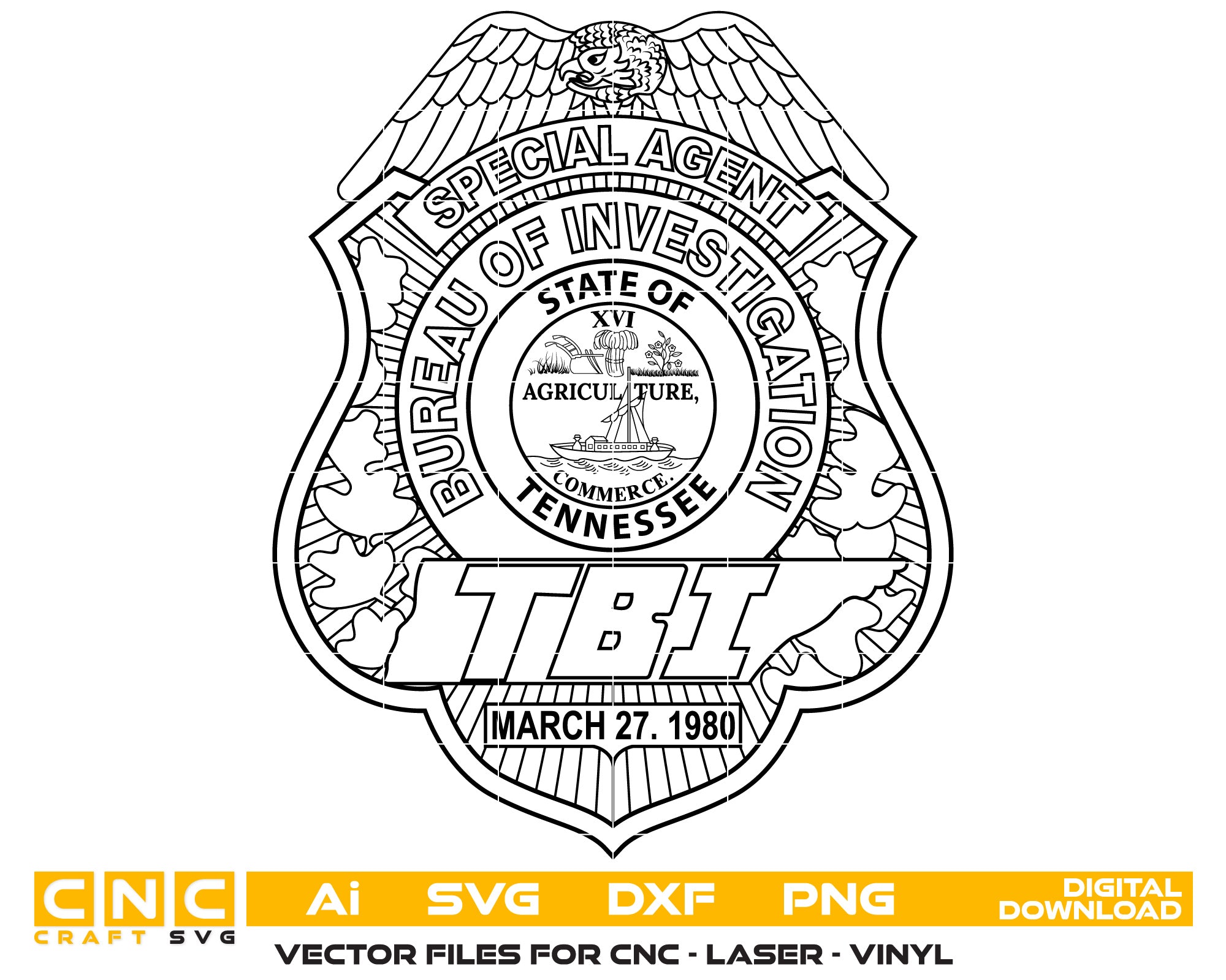 Tennessee Bureau of Investigation Special Agent badge vector art