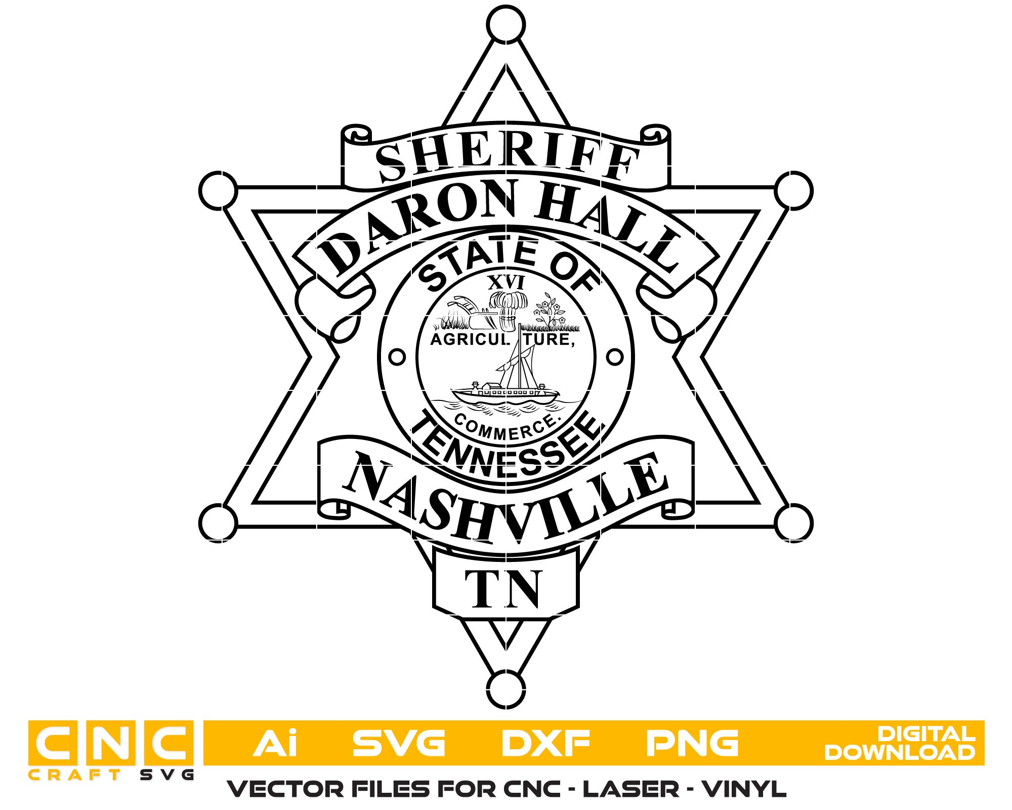 Tennessee Daron Hall Nashville Sheriff Badge vector art