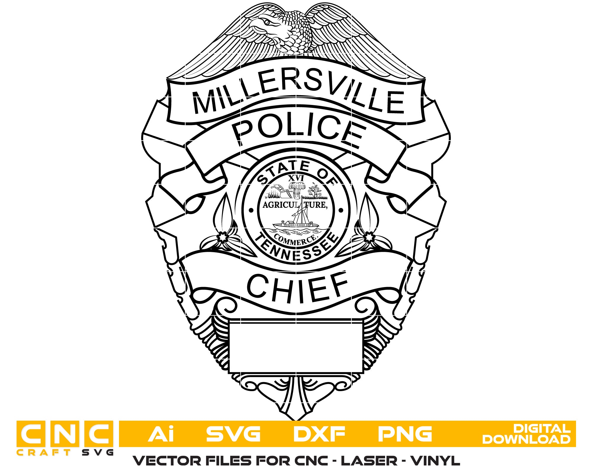 Tennessee Millersville Police Chief Badge vector art