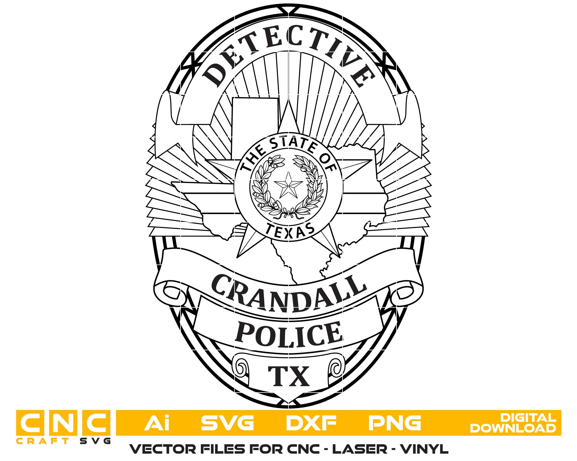 Texas Crandall Detective Police Badge Vector art