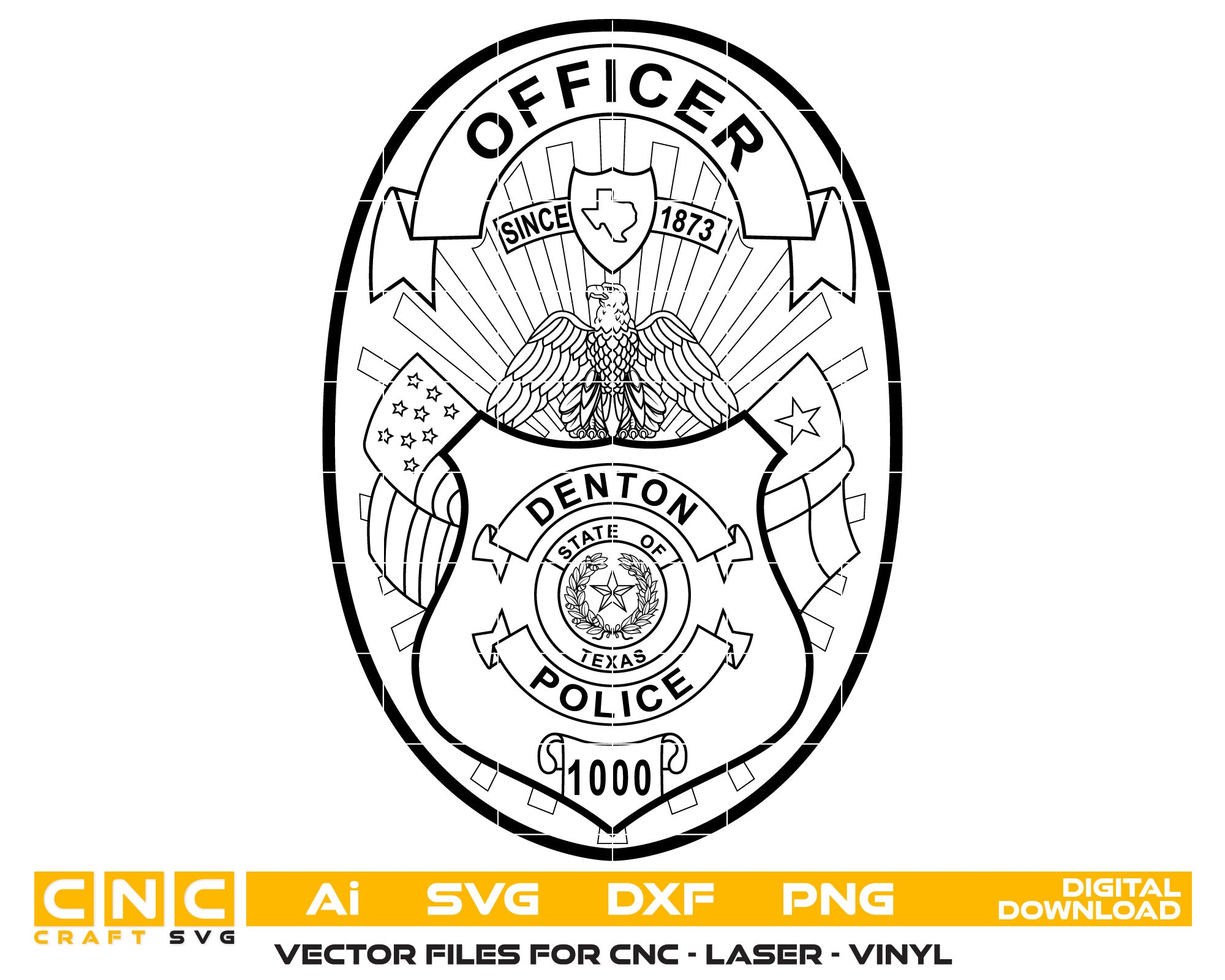 Texas Denton Police Officer Badge vector art