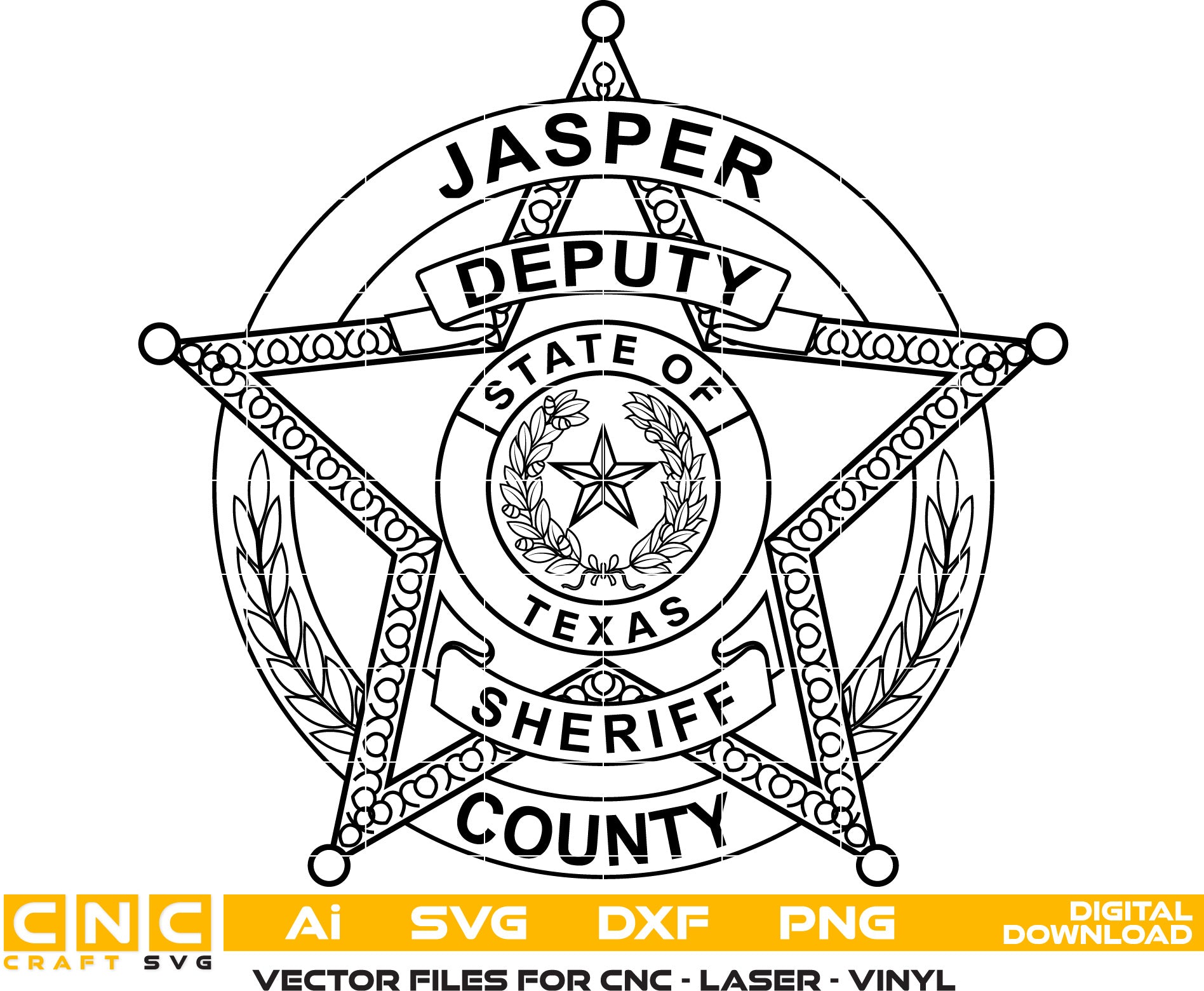 State of Texas Jasper County Sheriff Badge Vector Art, Ai,SVG, DXF, PN