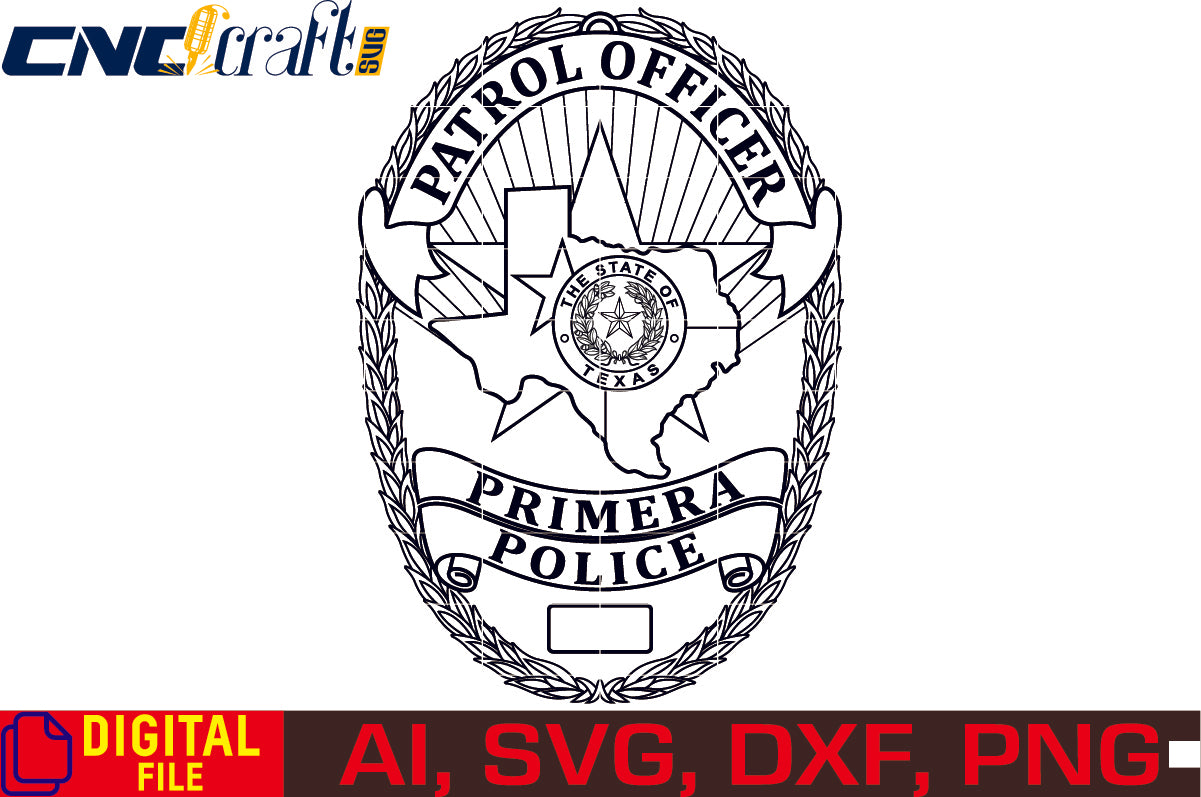 Texas Primera Police Patrol Officer Badge vector file