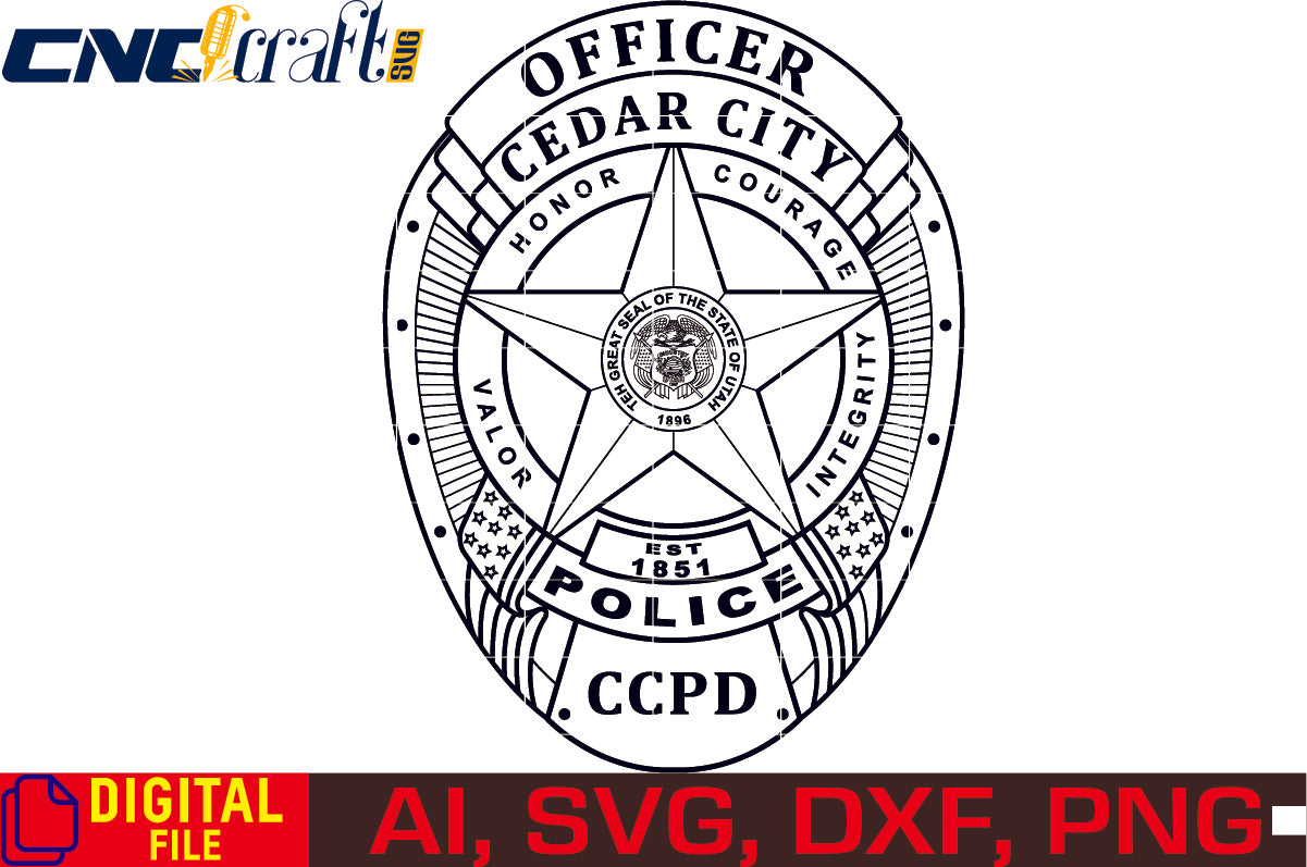 Utah Cedar City Police Officer Badge vector file