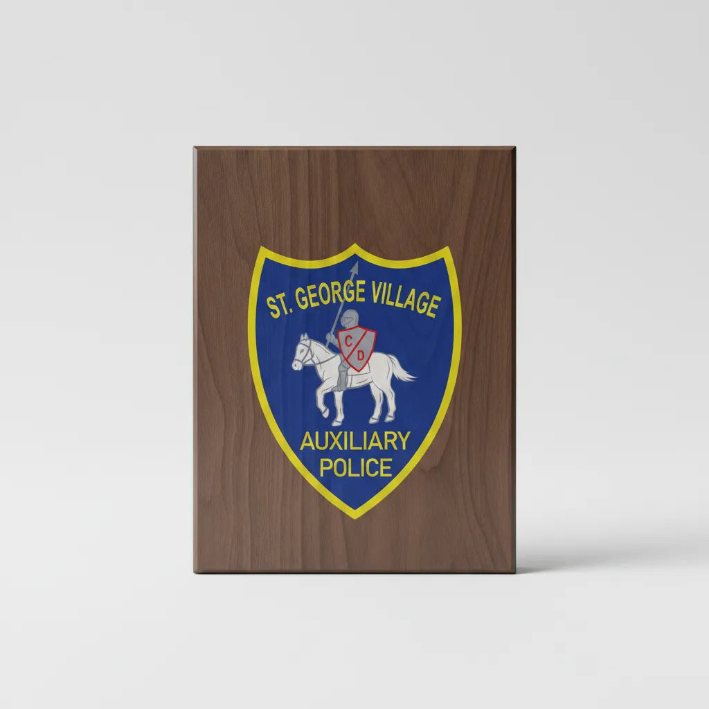 Color St. George Auxiliary Police Patch SVG

Village of St. George Law Enforcement Vector

Patriotic Eagle Shield Sublimation File

Auxiliary Police Sign CNC Vector

Full Color Police Patch Vector for Vinyl Cutting