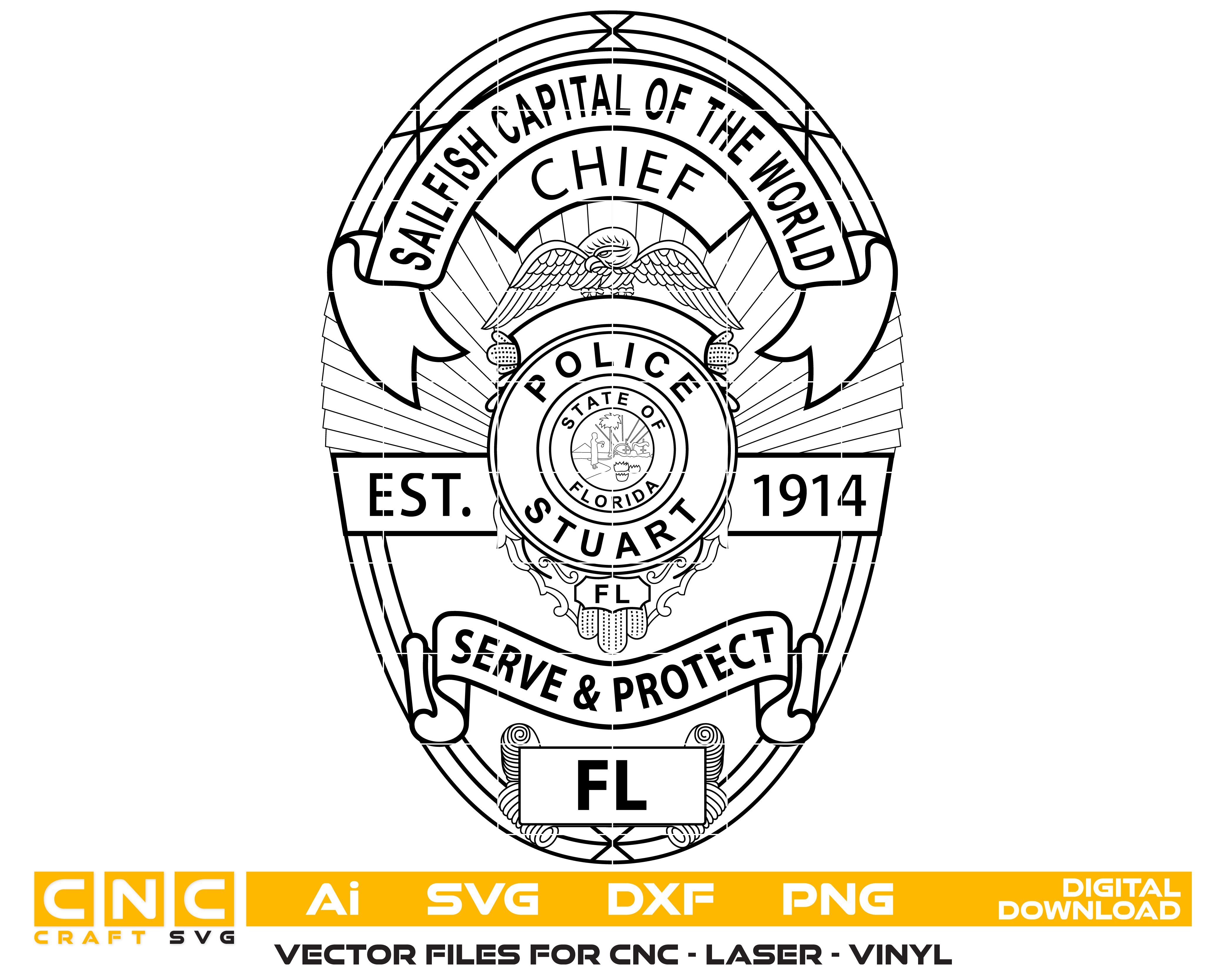 Stuart Police Chief Badge SVG, Florida Police Chief Badge Vector, Stuart Police Department Badge, Law Enforcement Badge SVG, Florida Police Badge Vector