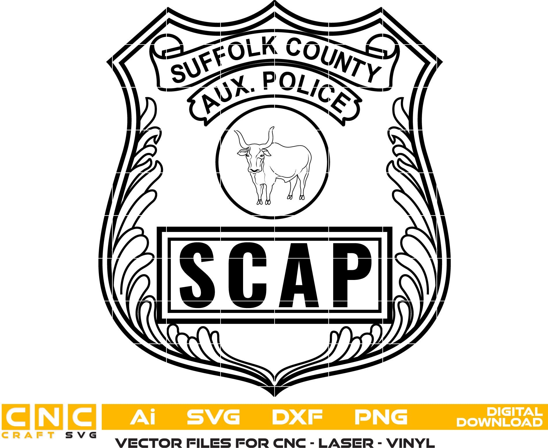 Suffolk County Aux. Police Badge, Suffolk County SCAP Badge Vector Art