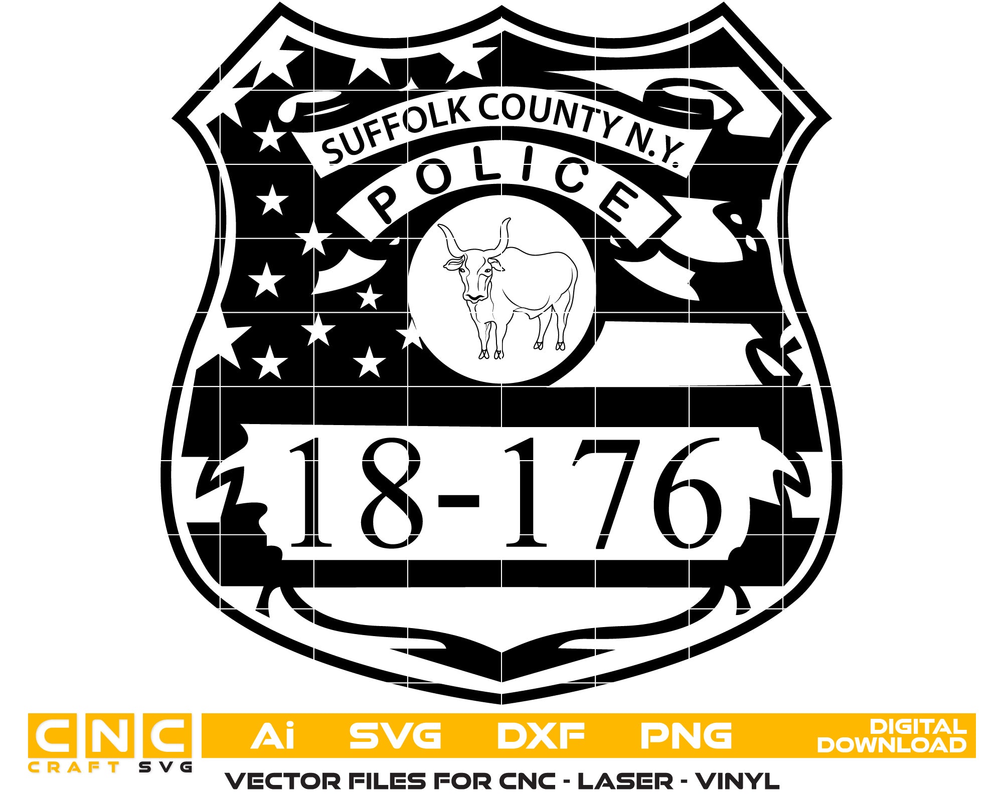 Suffolk County Police Badge Vector Art, Ai,SVG, DXF, PNG, Digital Files