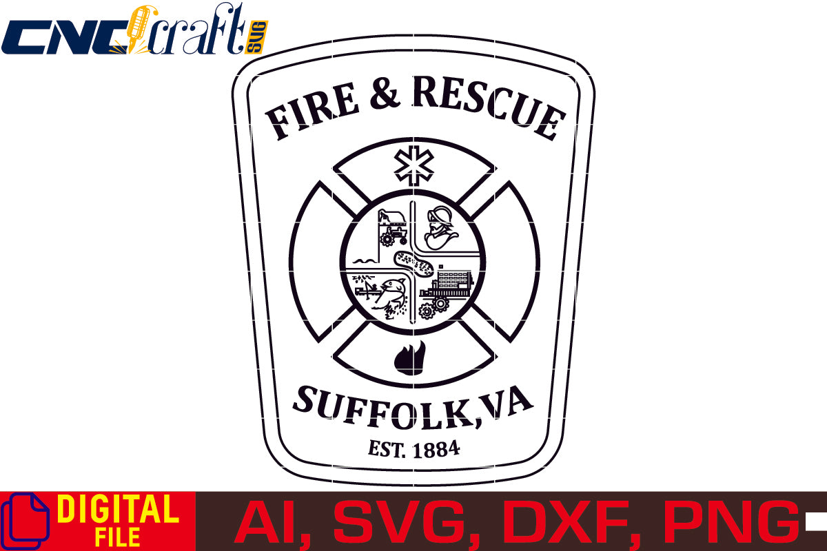 Suffolk Fire Rescue vector file for Laser Engraving, Woodworking, CNC Router, vinyl, plasma, Xcarve, Vcarve, Cricut, Ezecad etc.
