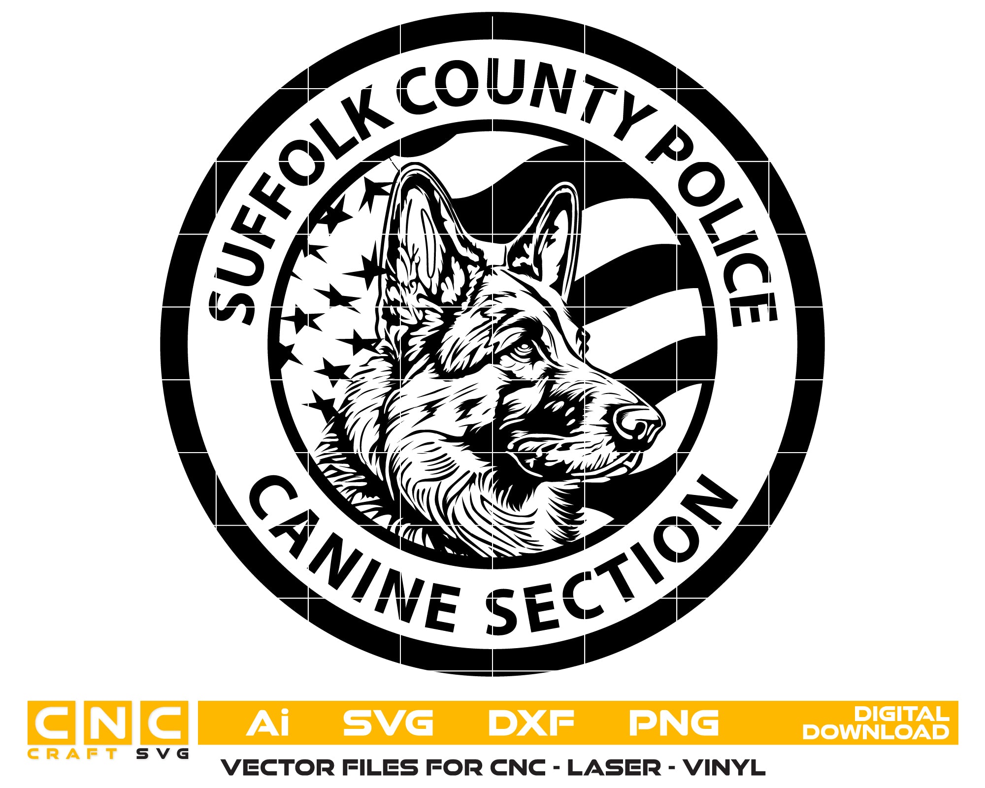 Suffolk County Police Canine Section Logo SVG digital download, K-9 unit emblem vector design for Cricut, Silhouette, CNC, engraving, and law enforcement crafts.