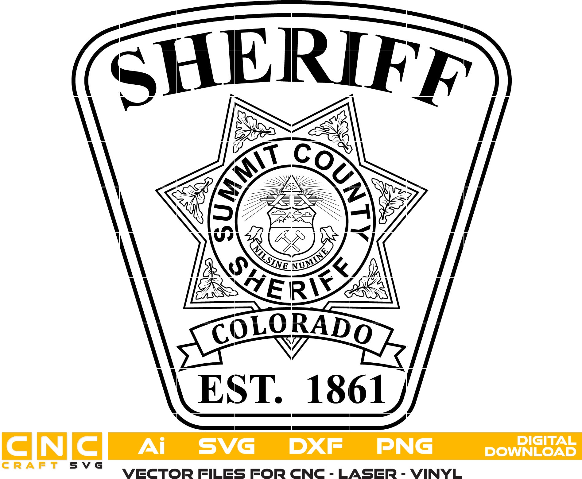 Summit County Sheriff Badge, Colorado Sheriff Badge Vector art Svg, Dxf, Jpg, Png, and Ai files For laser engraving, woodworking, acrylic painting, and all printing machines.