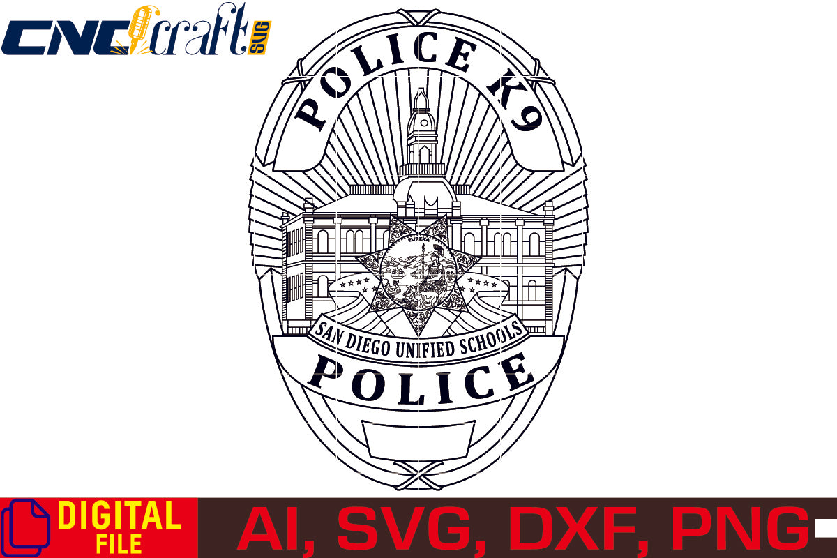 Sun Diego Unified School Police Badge vector file