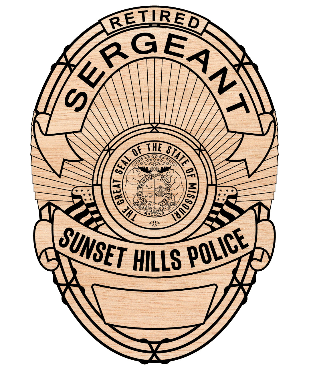 Sunset Hills Retired Police Sergeant Badge SVG digital download, police sergeant emblem vector design for Cricut, Silhouette, CNC, engraving, and retirement crafts.