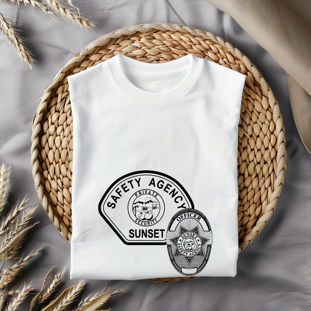 Sunset Safety Agency Officer Badge SVG digital download, public safety emblem vector design for Cricut, Silhouette, CNC, engraving, and commemorative crafts.