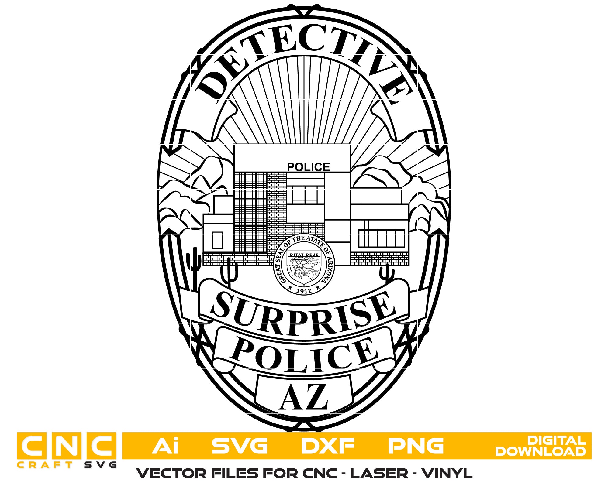 Surprise Detective Police Badge Vector art Svg/ Dxf/ Jpg/ Png/ and Ai files For laser engraving/ woodworking/ acrylic painting and all printing machines.