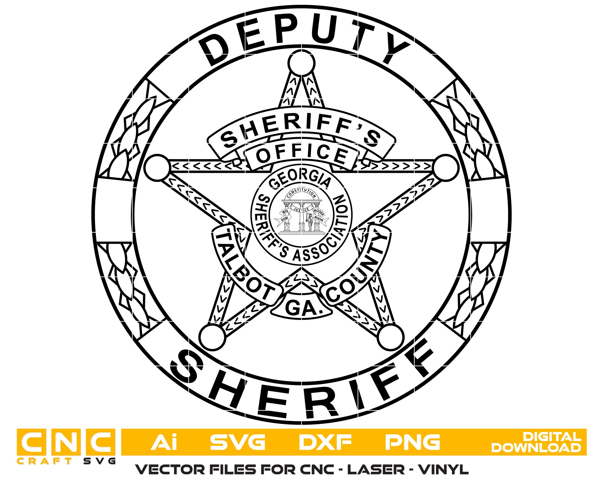 Talbot County Deputy Sheriff Badge Vector art Svg, Dxf, Jpg, Png, and Ai files For laser engraving, woodworking, acrylic painting, and all printing machines.