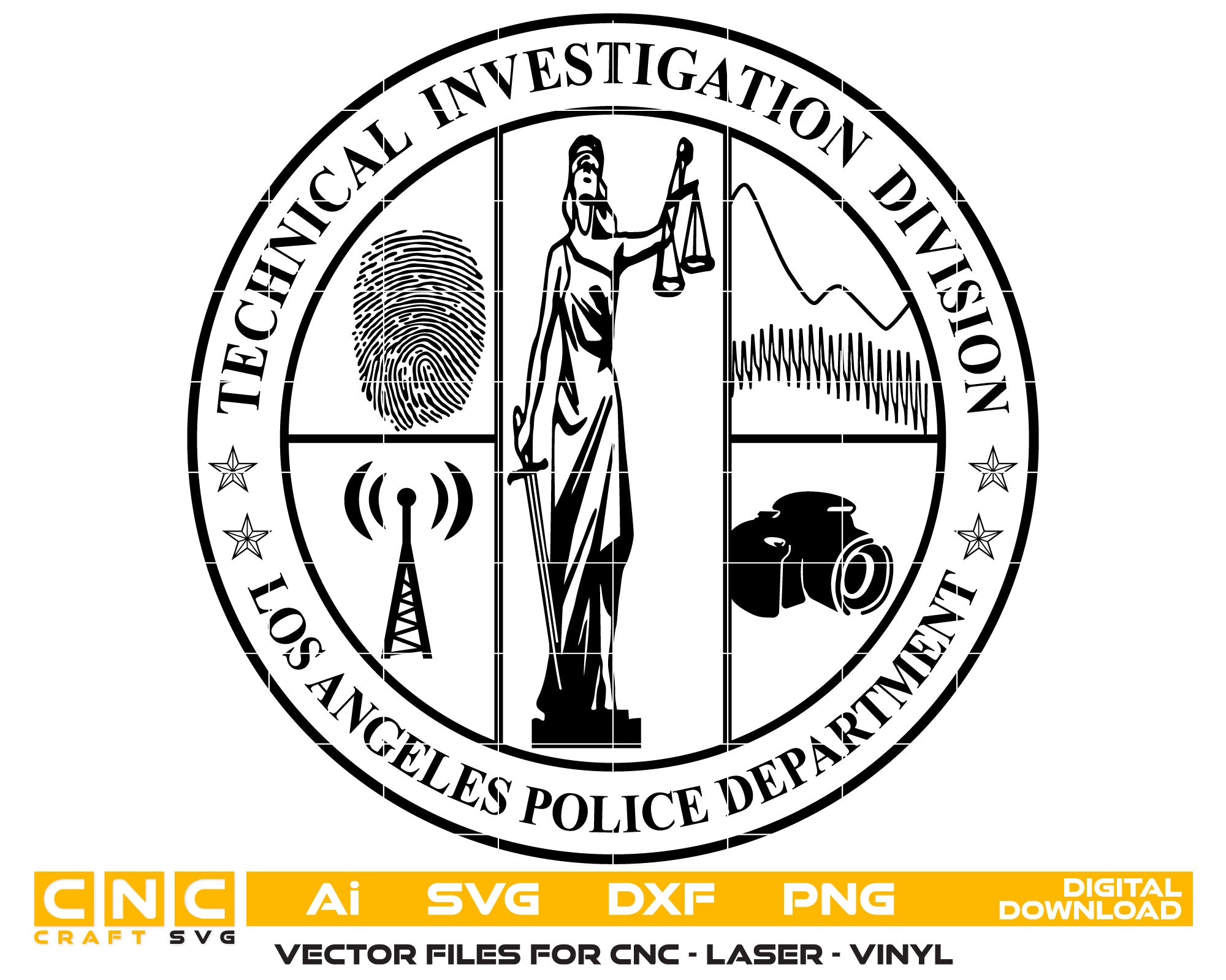 Technical Investigatio Division Los Angeles Police Vector Art, Ai,SVG, DXF, PNG, Digital Files