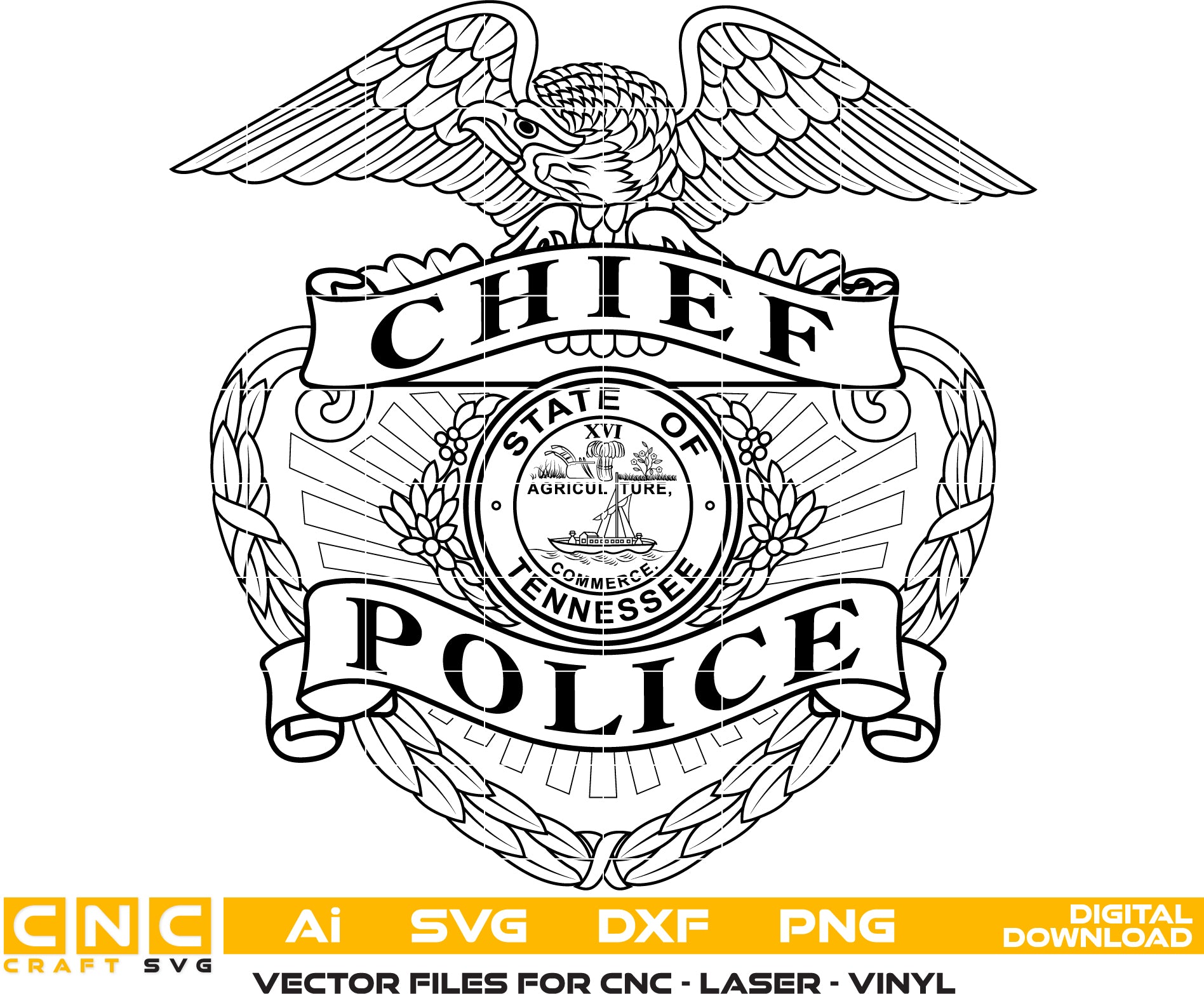 Tennessee Police Chief Badge Vector Art Svg Dxf Png and Ai digital file