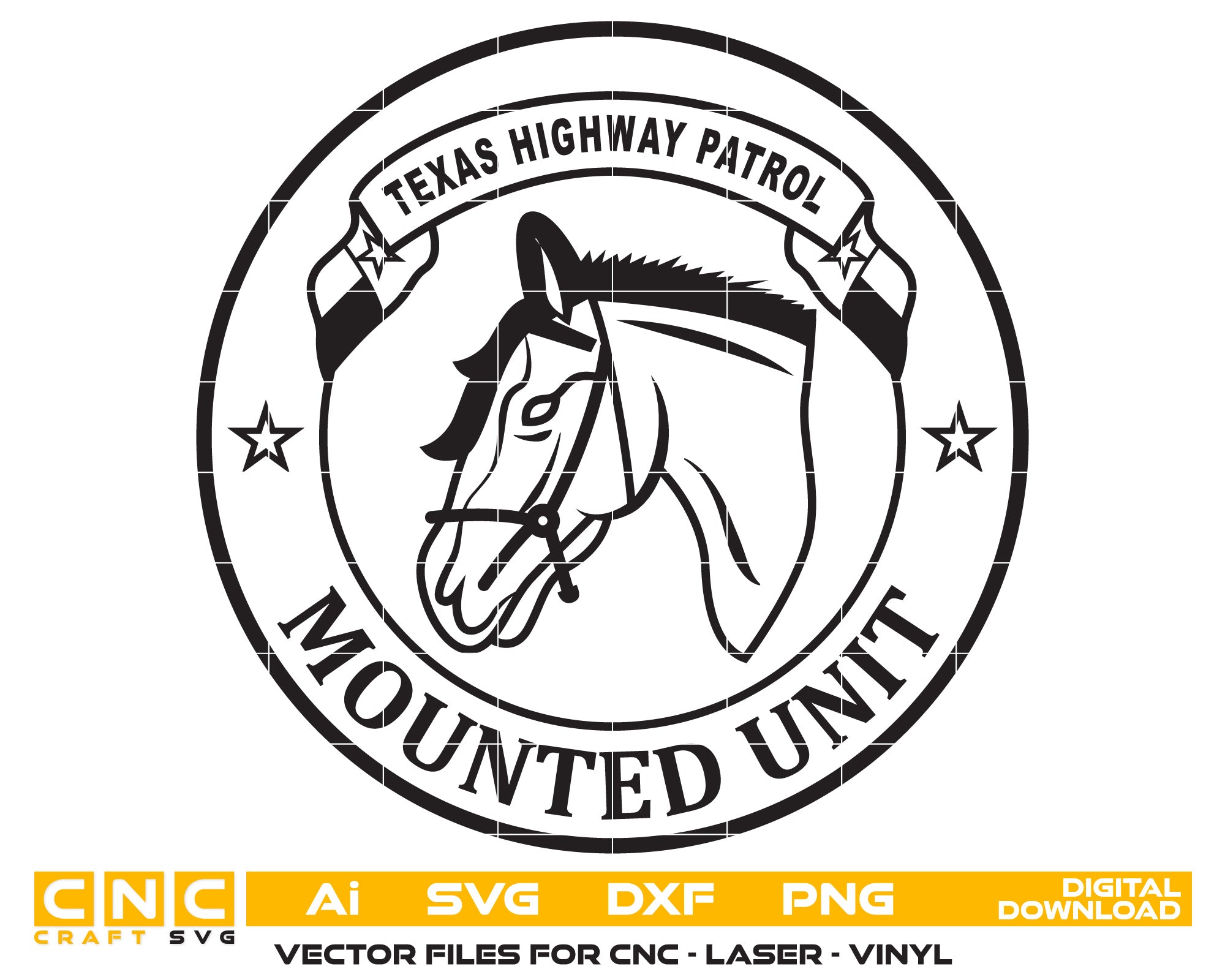 Texas Highway Patrol Mounted Unit Vector Art, Ai,SVG, DXF, PNG, Digital Files