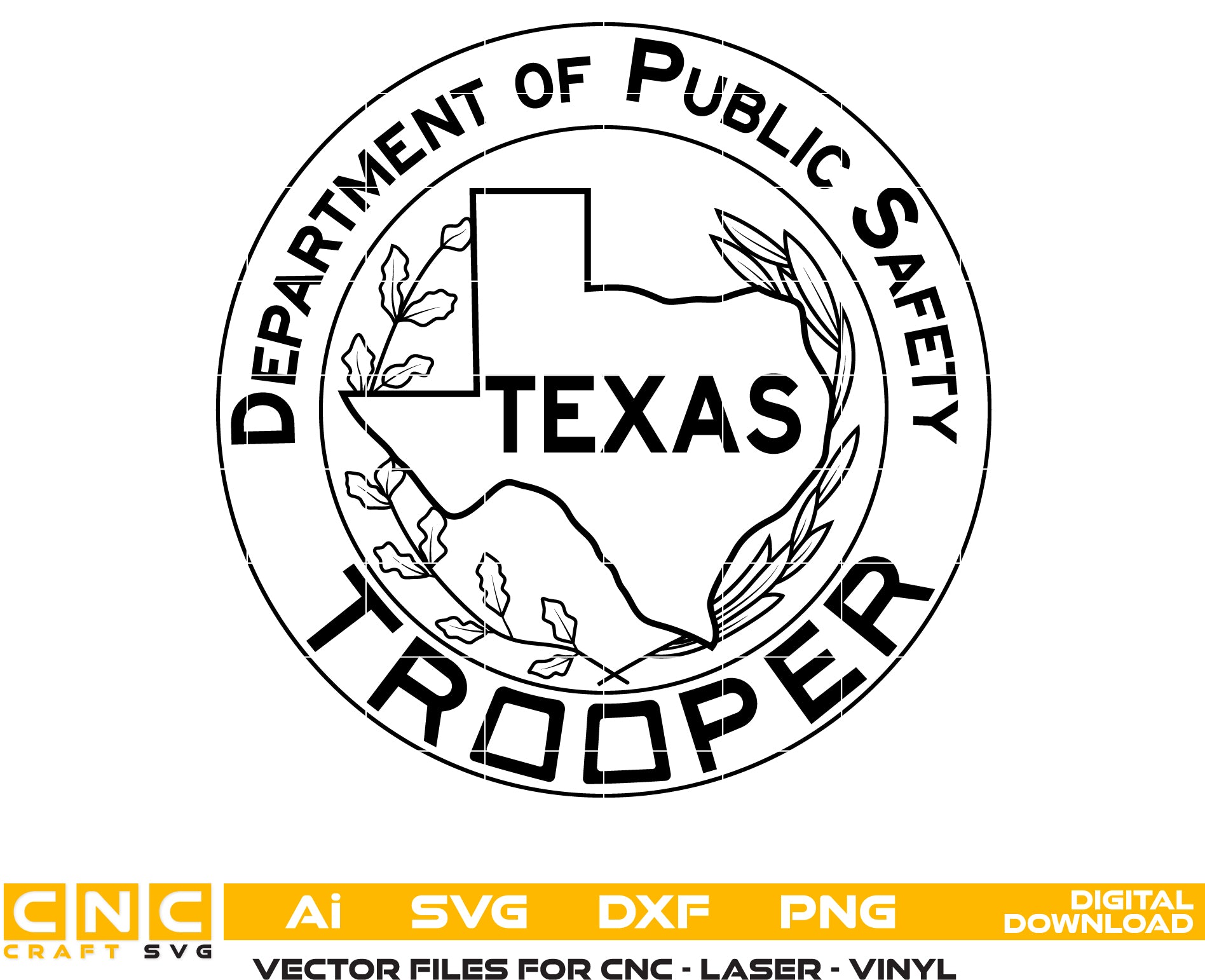 Texas Trooper Department of Public Safety Badge SVG digital download, Texas DPS trooper emblem vector design for Cricut, Silhouette, CNC, engraving, and law enforcement craft projects.