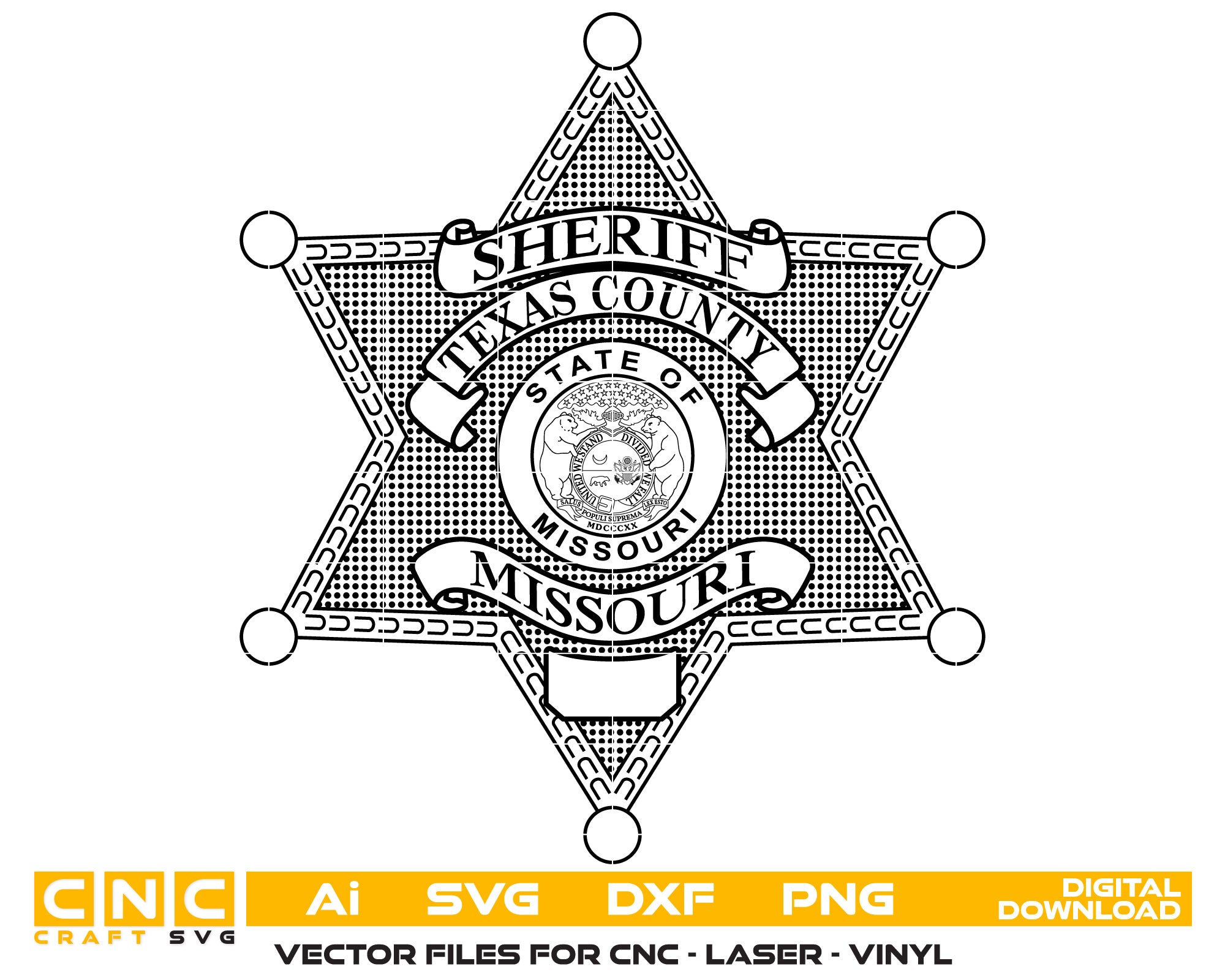 Texas county Sheriff Badge Vector Art, Ai,SVG, DXF, PNG, Digital Files