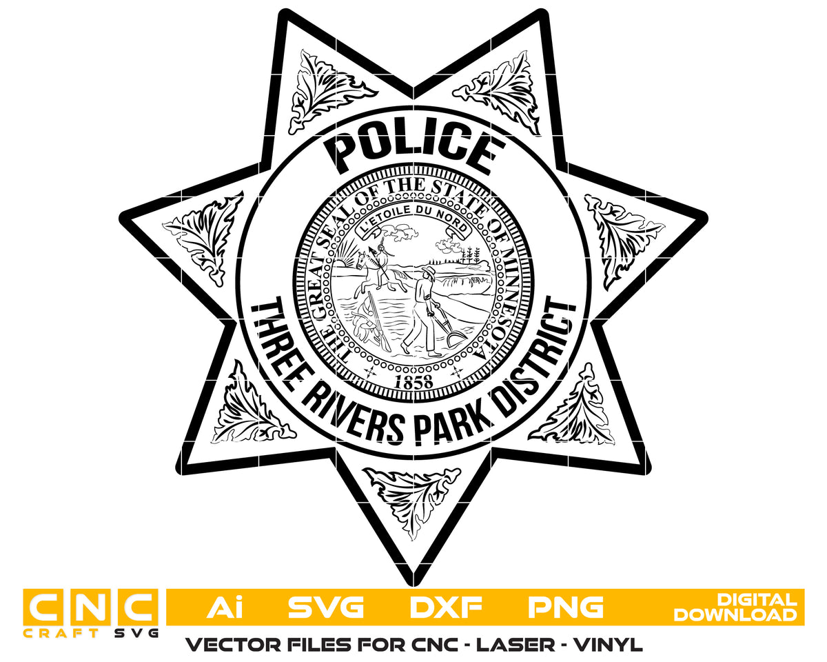 Three Rivers Park District Police Badge Vector Art, Ai,SVG, DXF, PNG,