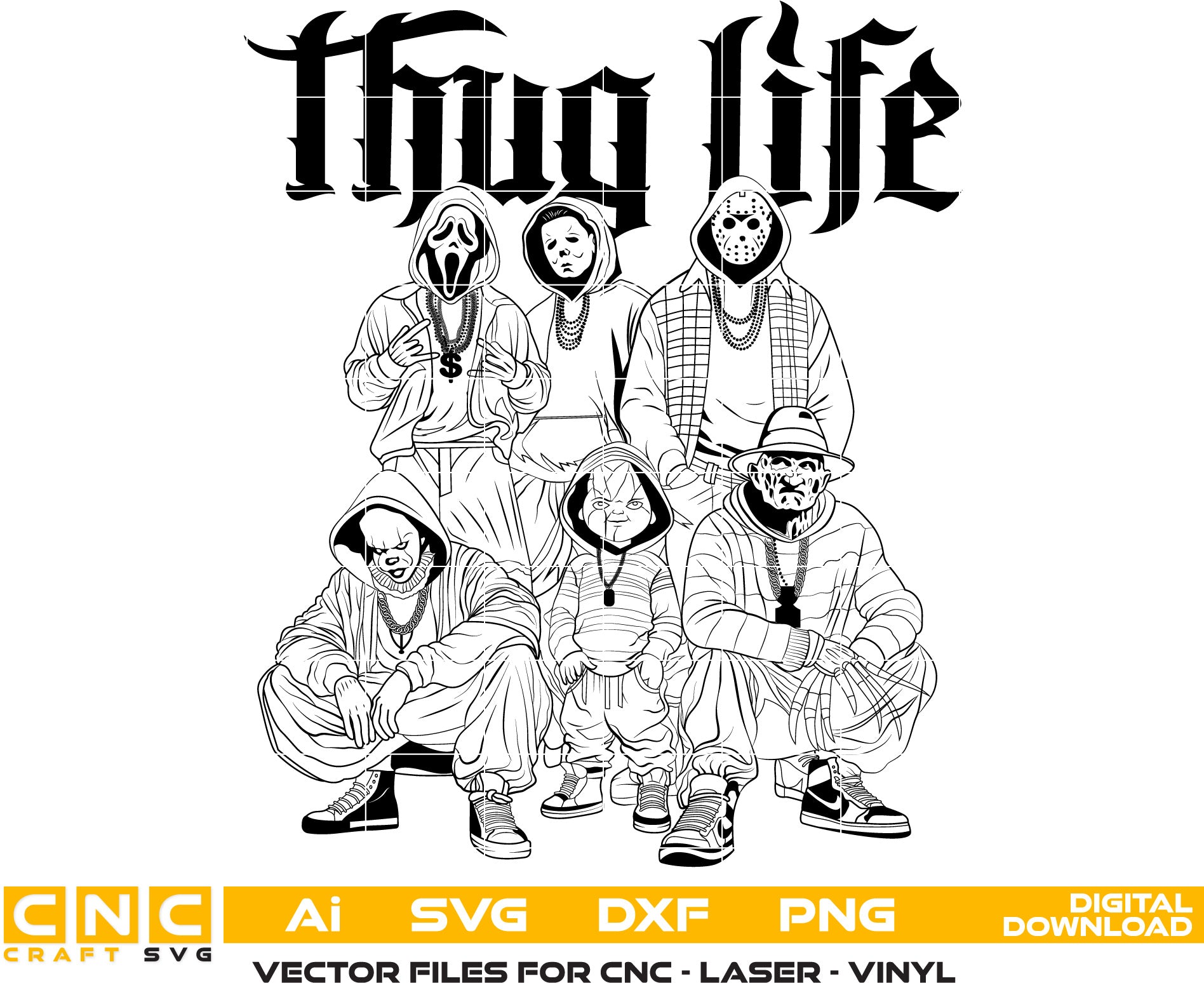 Thug Life  Logo Vector art Svg, Dxf, Jpg, Png, and Ai files For laser engraving, woodworking, acrylic painting, and all printing machines.