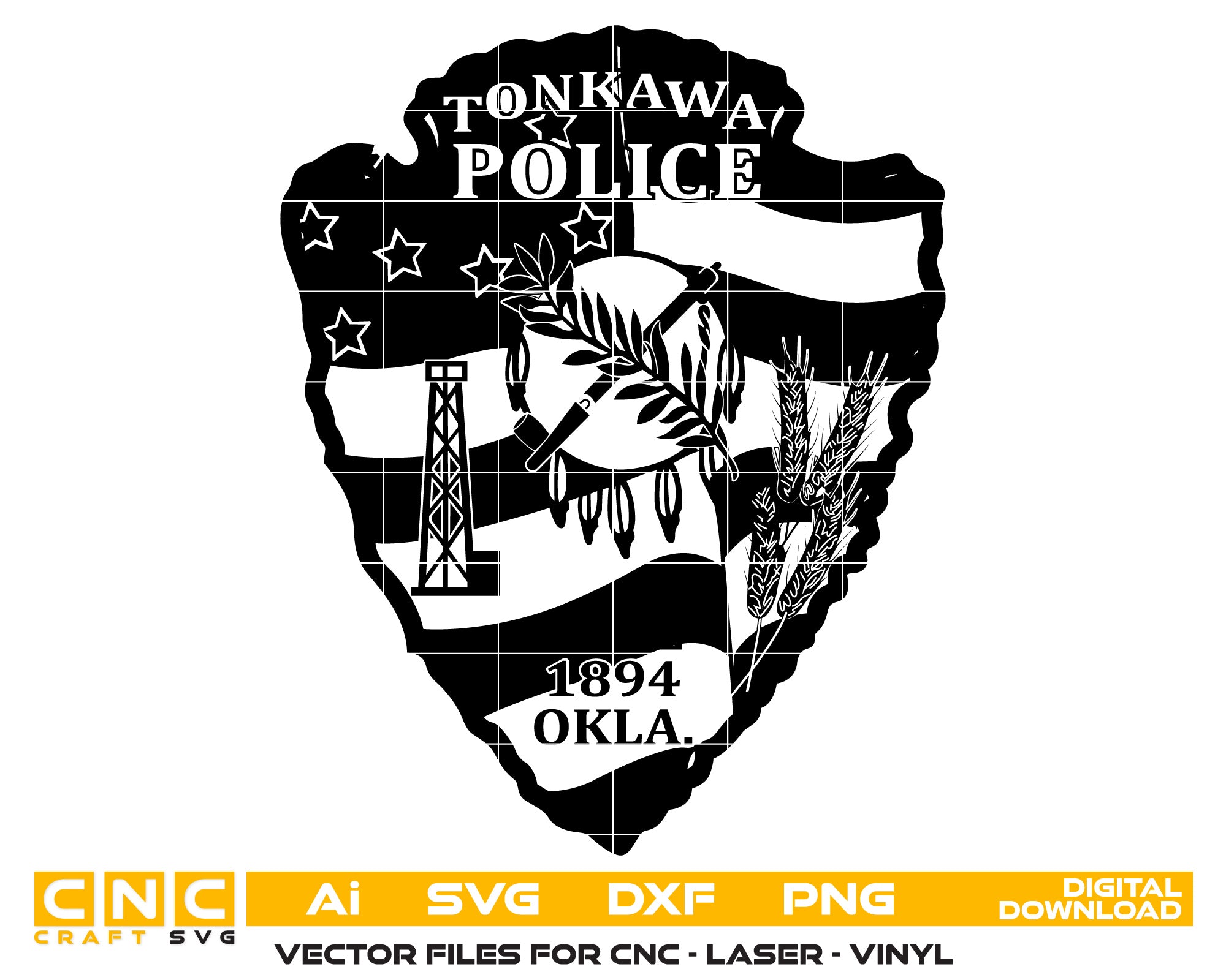 Tonkawa Police Badge Vector Art, Ai,SVG, DXF, PNG, Digital Files