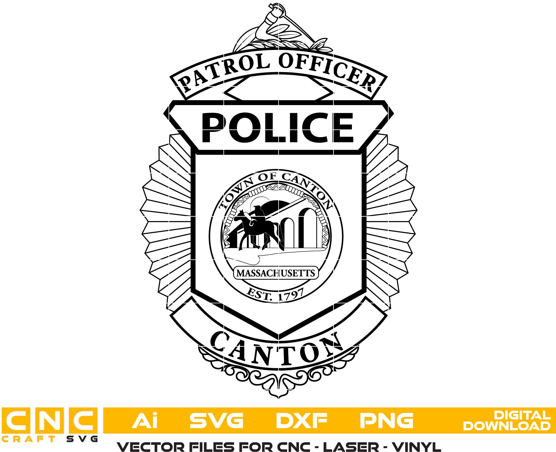 Town of Canton Police Patrol Officer Badge, Massachusetts SVG
