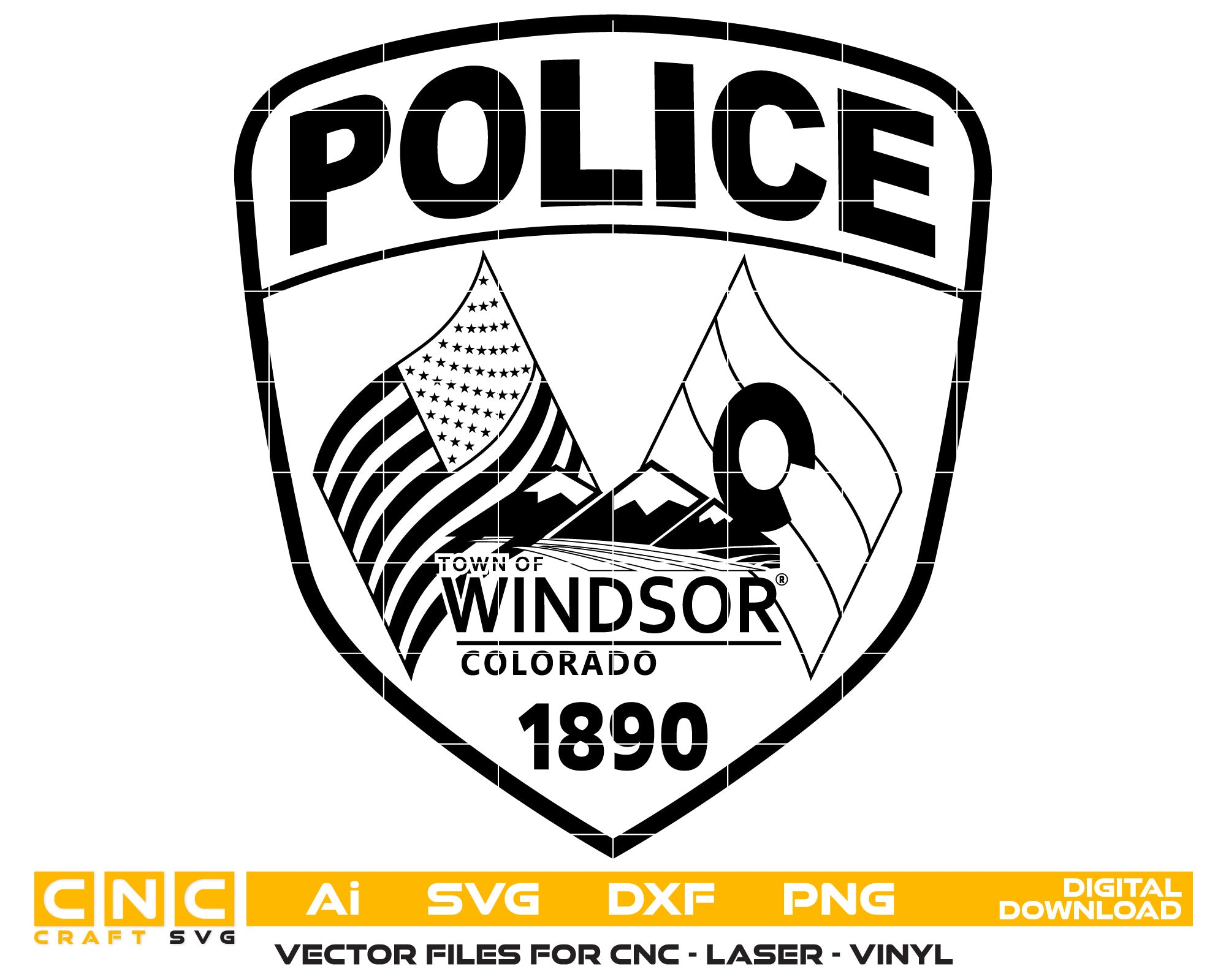 Town of Windsor Police Badge SVG | Law Enforcement Vector File for CNC, Laser & Vinyl Crafts