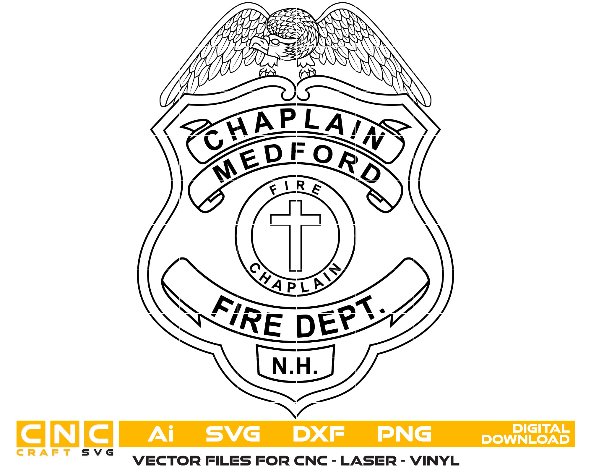 Town of Milford Chaplain Fire Department Badge SVG, New Hampshire Fire Badge Vector, Milford Fire Chaplain Badge, Fire Department Badge SVG, Emergency Services Badge Vector