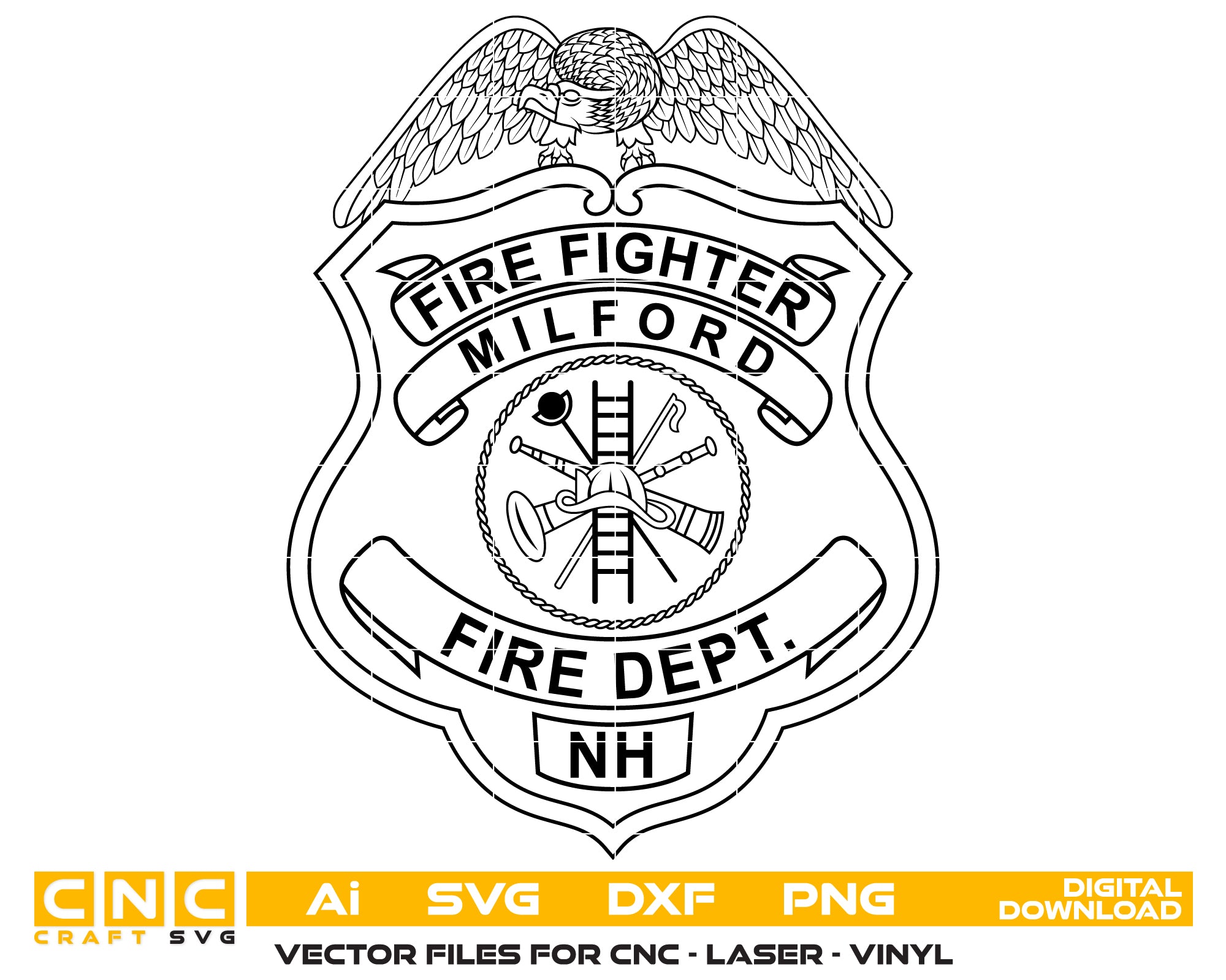 Town of Milford Chaplain Fire Fighter Badge SVG, New Hampshire Fire Badge Vector, Milford Fire Chaplain Badge, Fire Fighter Badge SVG, Emergency Services Badge Vector