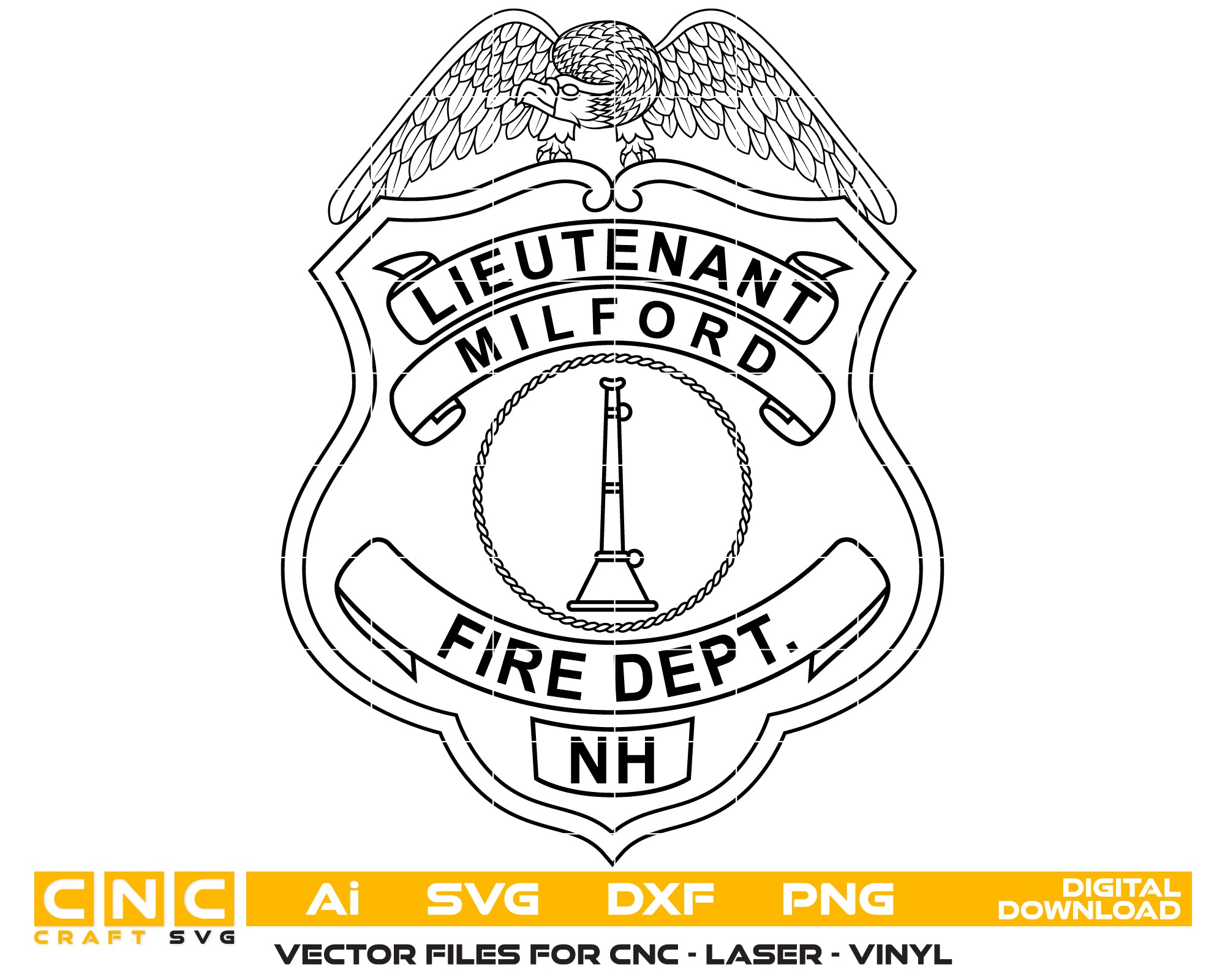 Town of Milford Fire Department Lieutenant Badge SVG, New Hampshire Fire Badge Vector, Milford Fire Lieutenant Badge, Fire Department Badge SVG, Emergency Services Badge Vector
