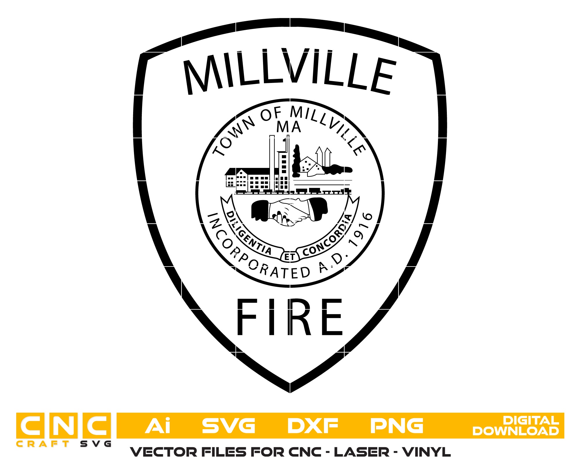Town of Millville Fire Department Patch SVG, Millville Fire Department Patch Vector, Firefighter Patch SVG, Fire Department Emblem Vector, Millville Fire Patch Digital File