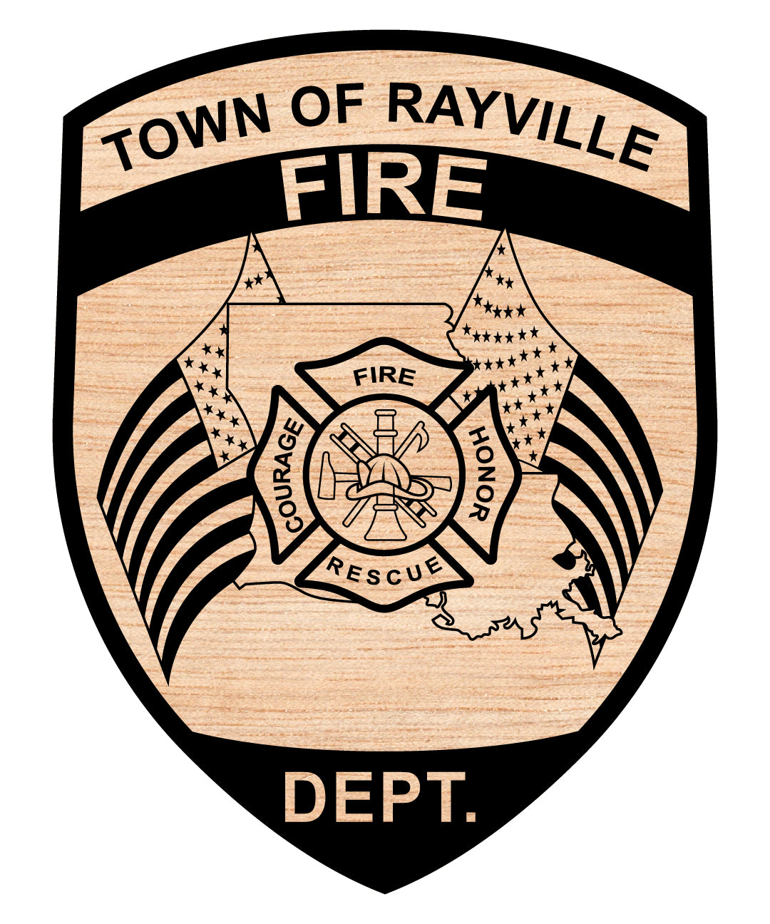 Town of Rayville Fire Dept. Patch SVG digital download, Rayville Fire Department emblem vector design for Cricut, Silhouette, CNC, engraving, and firefighter crafts.