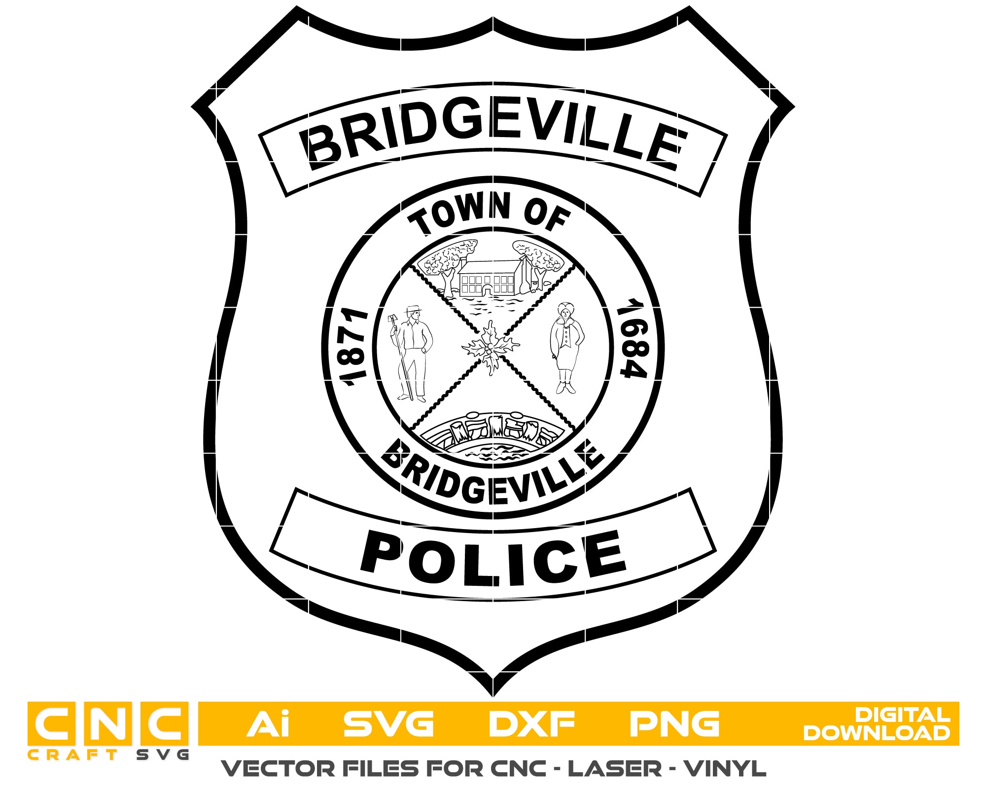 Bridgeville Police Badge Vector Art